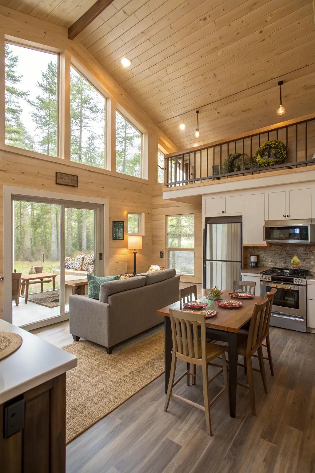 A small house with an open design that connects the living areas smoothly.