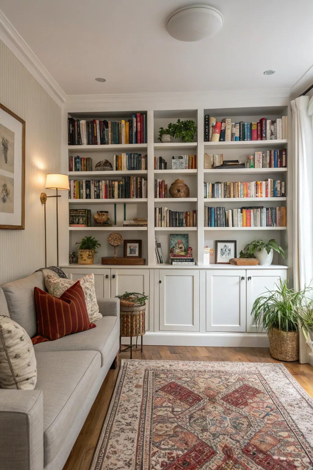 Built-in shelves add storage and style.
