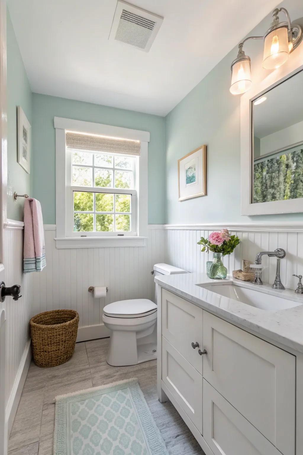 Light shades amplify the perception of area in a small bathroom.