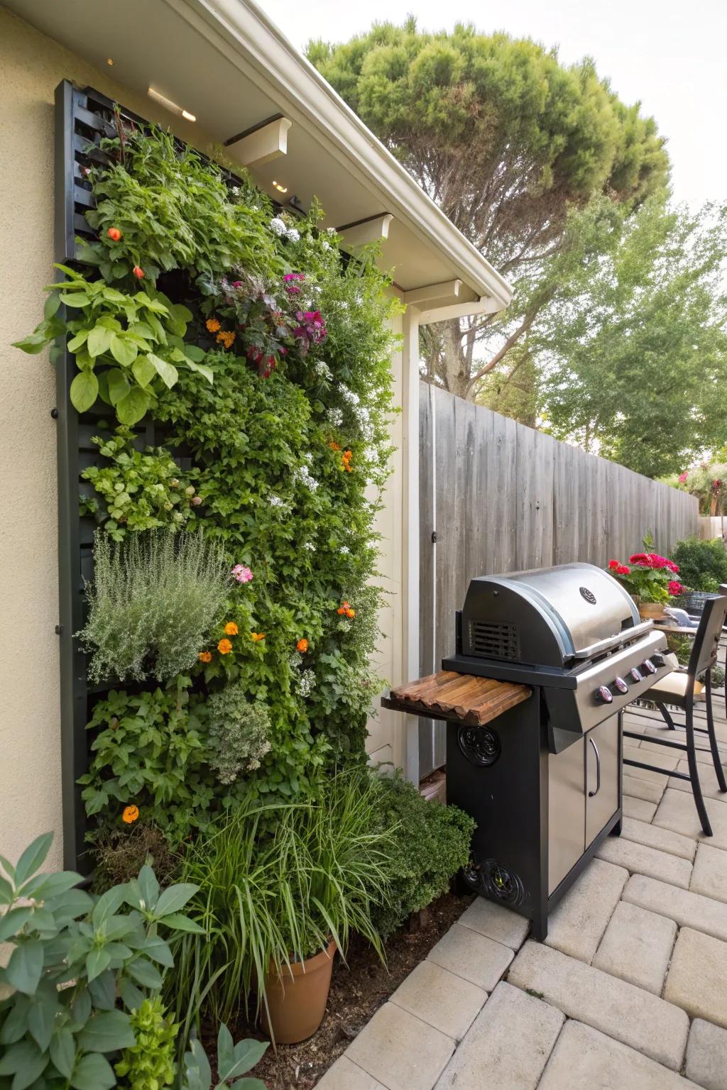 Vertical gardens add greenery without taking up floor space.