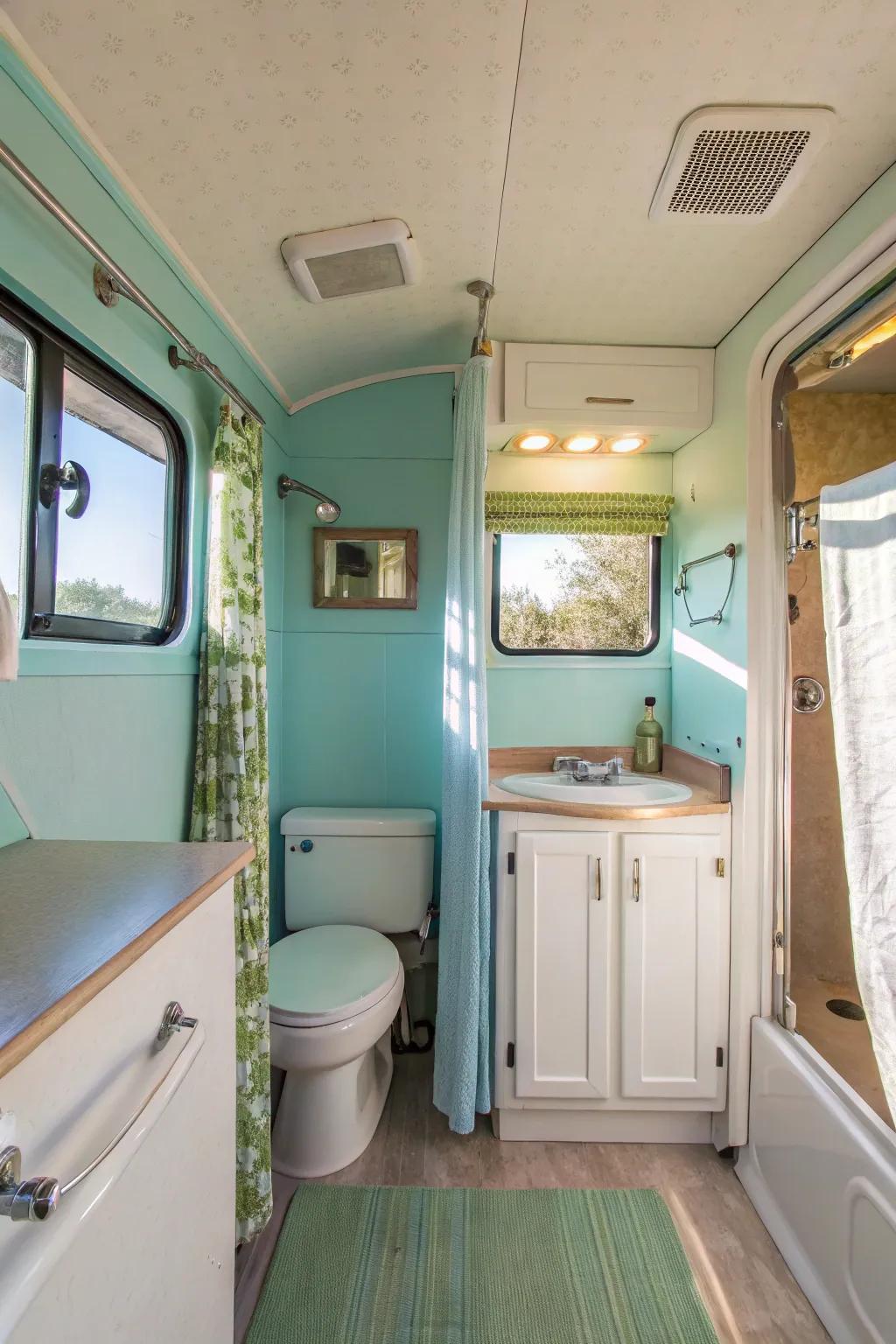 Light colors give the appearance of more space in compact bathrooms.