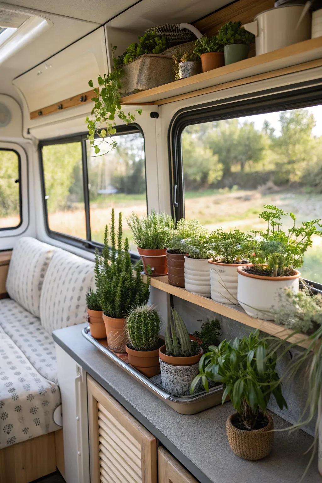 Adding indoor plants breathes life and freshness into your RV interior.