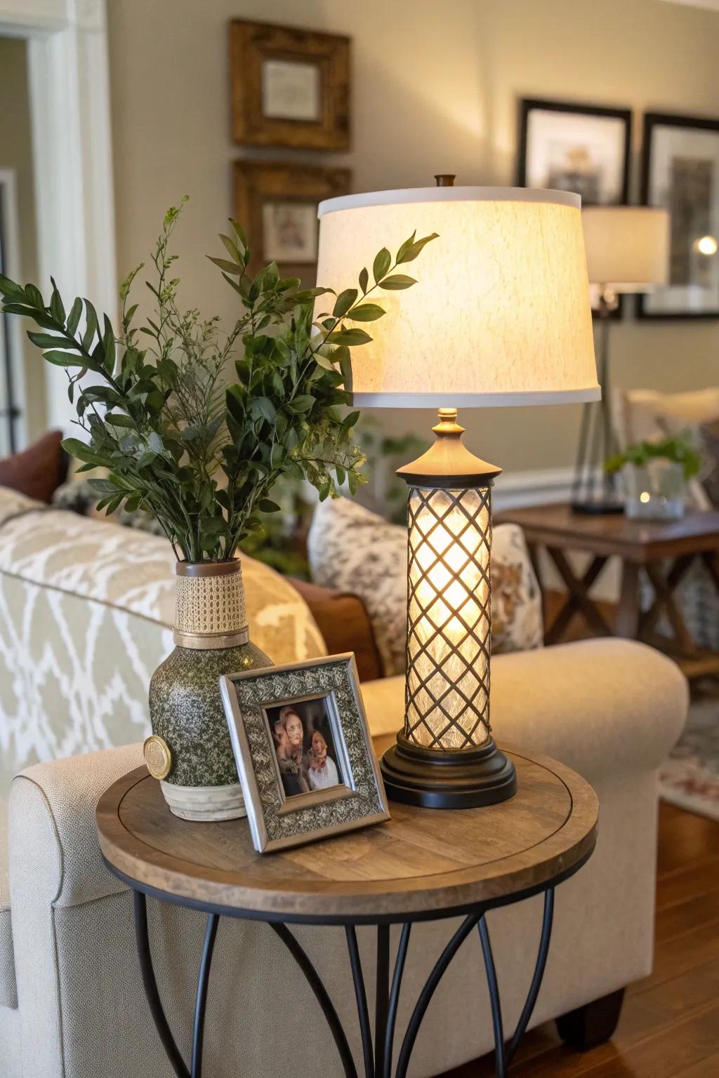 A decorative arrangement contributes to the room's personal charm.
