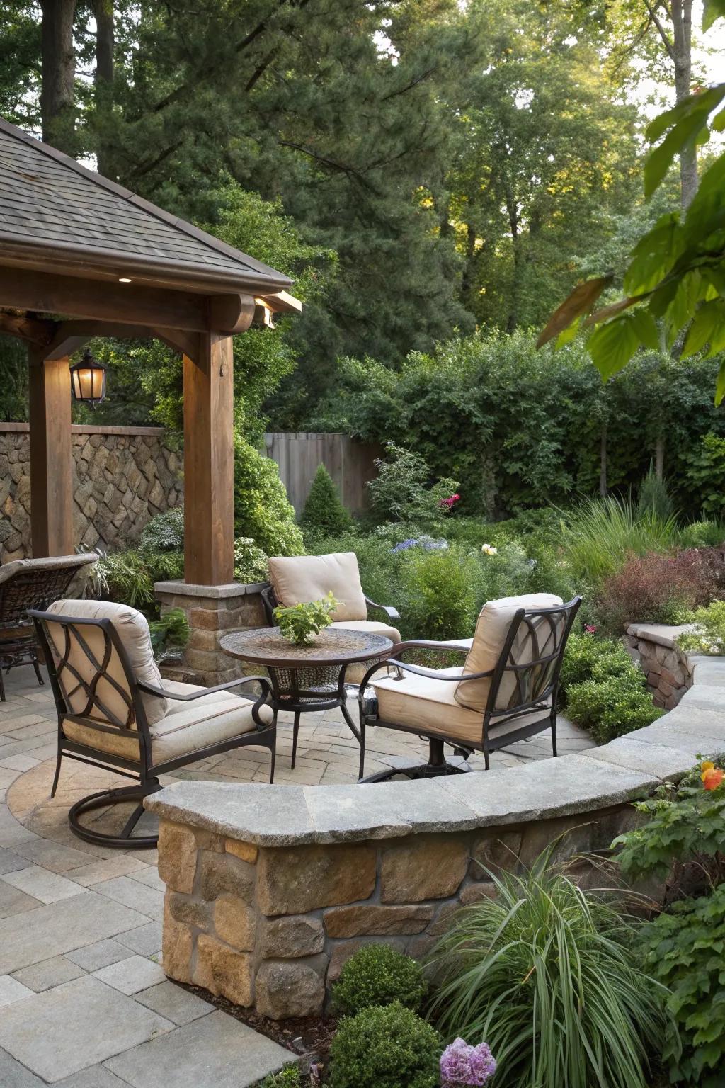 A cozy seating space on a rock base, perfect for relaxation.