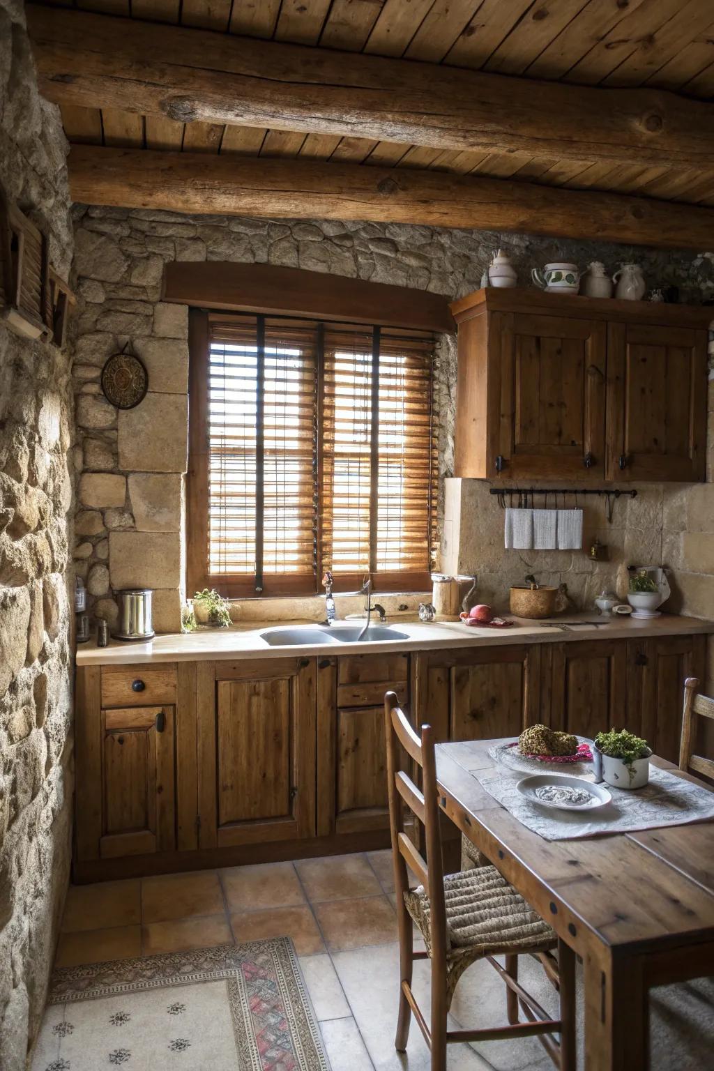 Timber window dressings infuse warmth and inherent charm.
