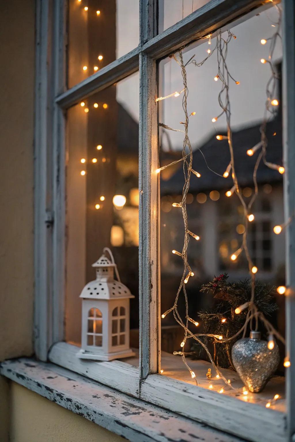 A small window display beautifully enhanced with light.