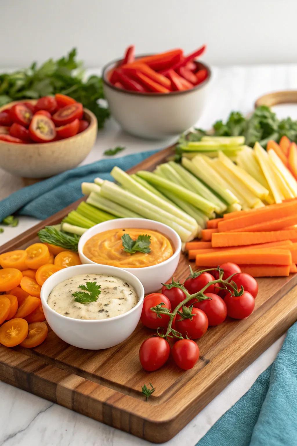 A vibrant veggie platter adding a hint of health and color to your party.