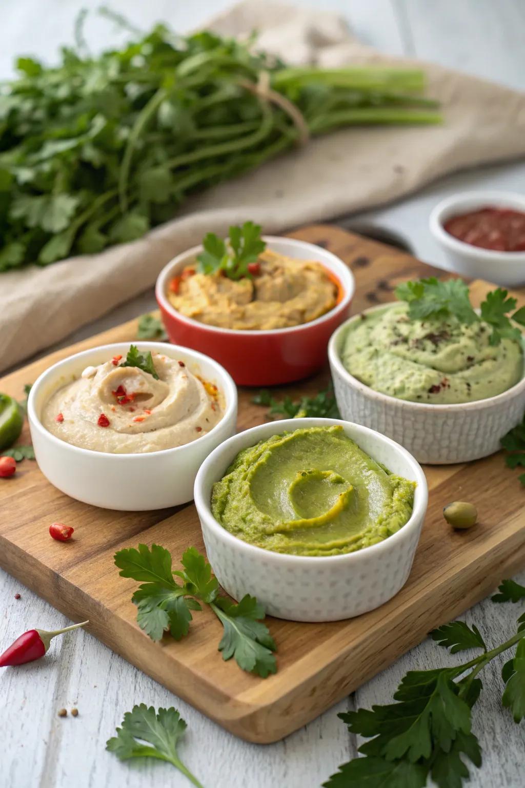 A collection of dips for endless dipping enjoyment.