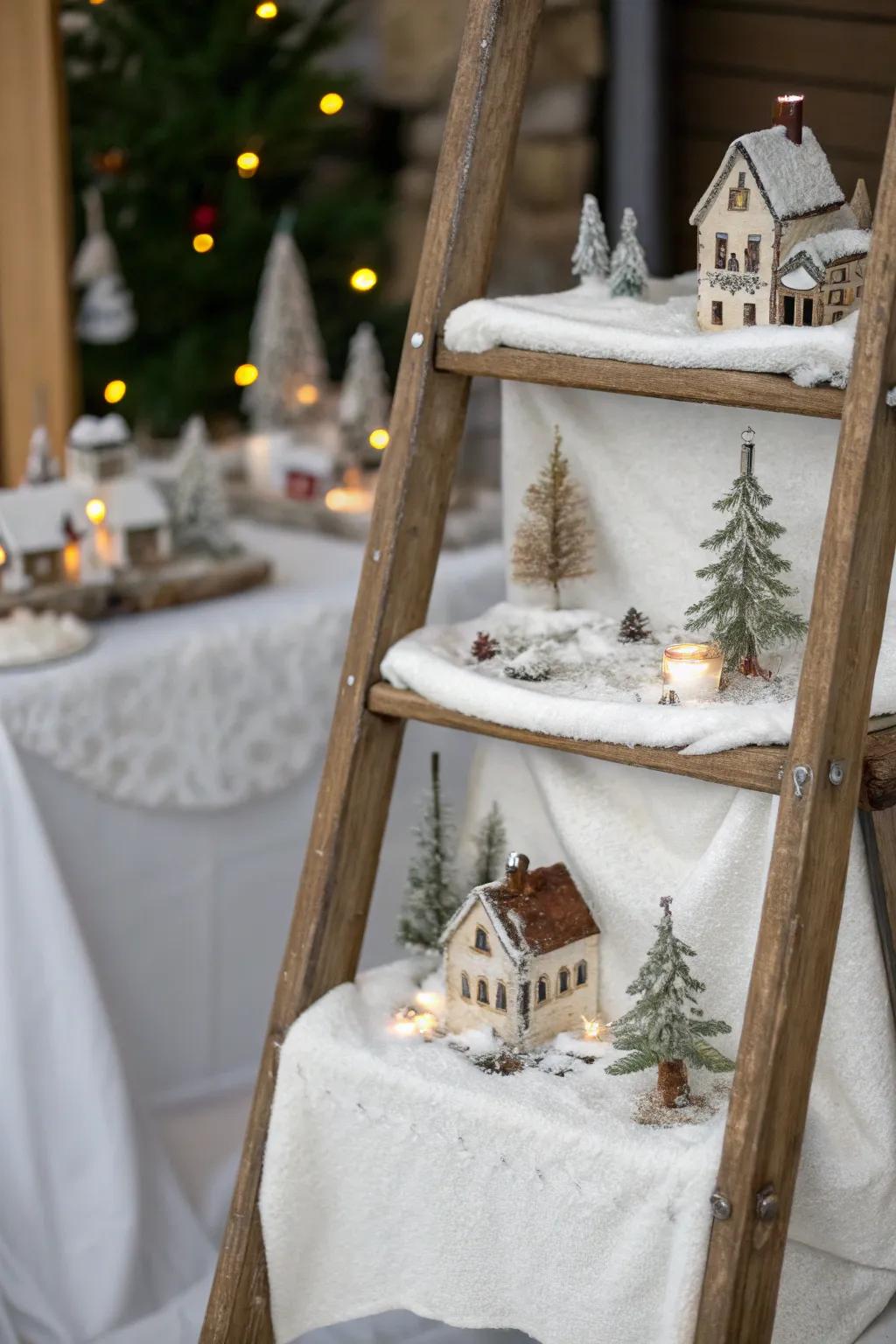 A step-ladder makes a distinctive multi-tiered setting for your village.