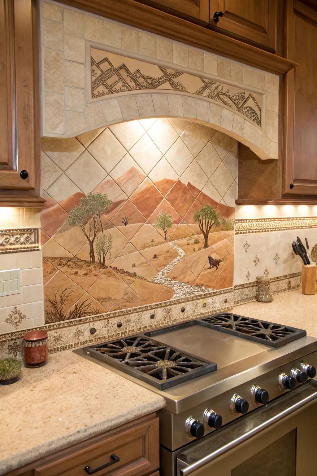 Desert shades cultivate a soothing and unified kitchen setting.