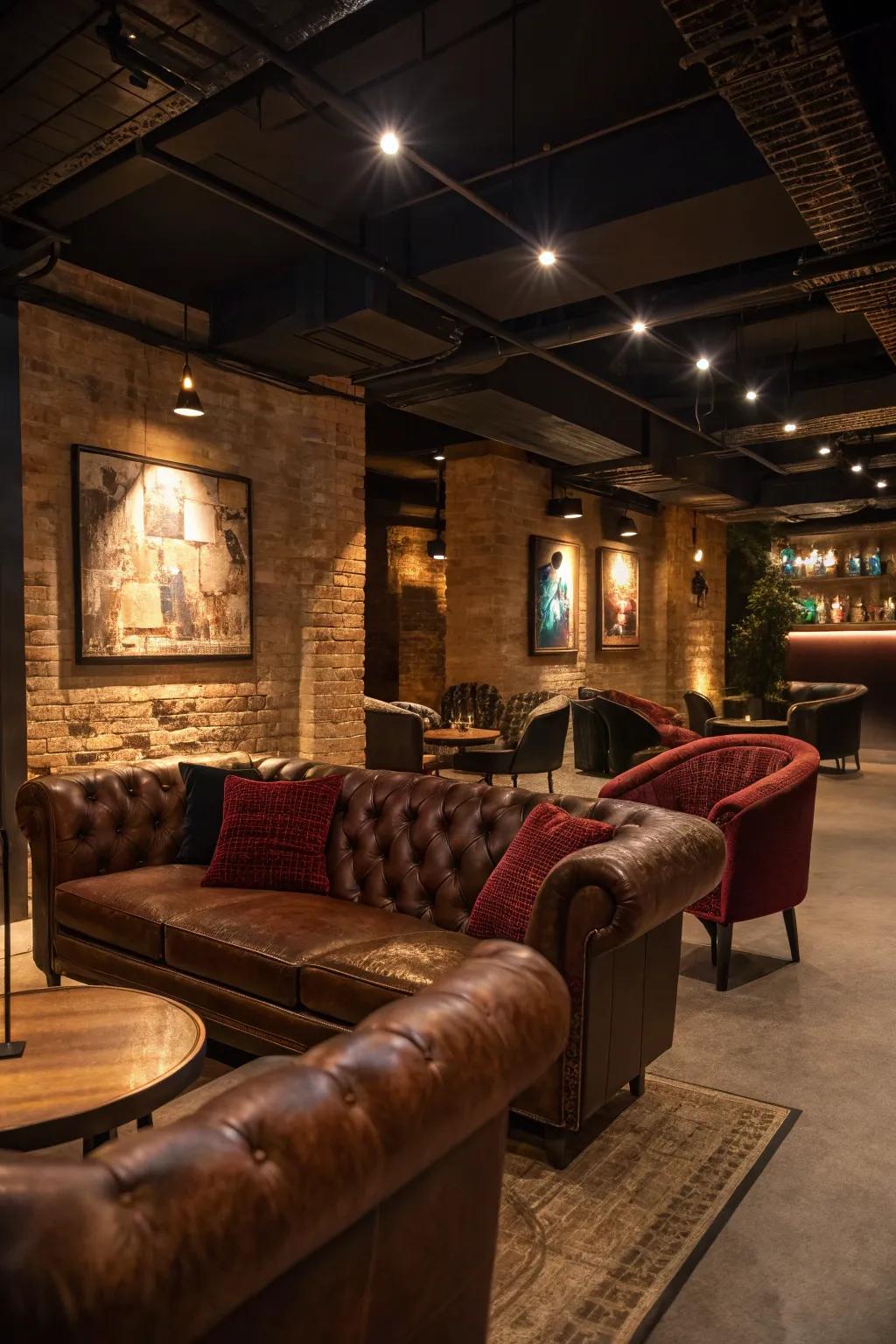 Chic seating areas encourage guests to unwind and savor the atmosphere.