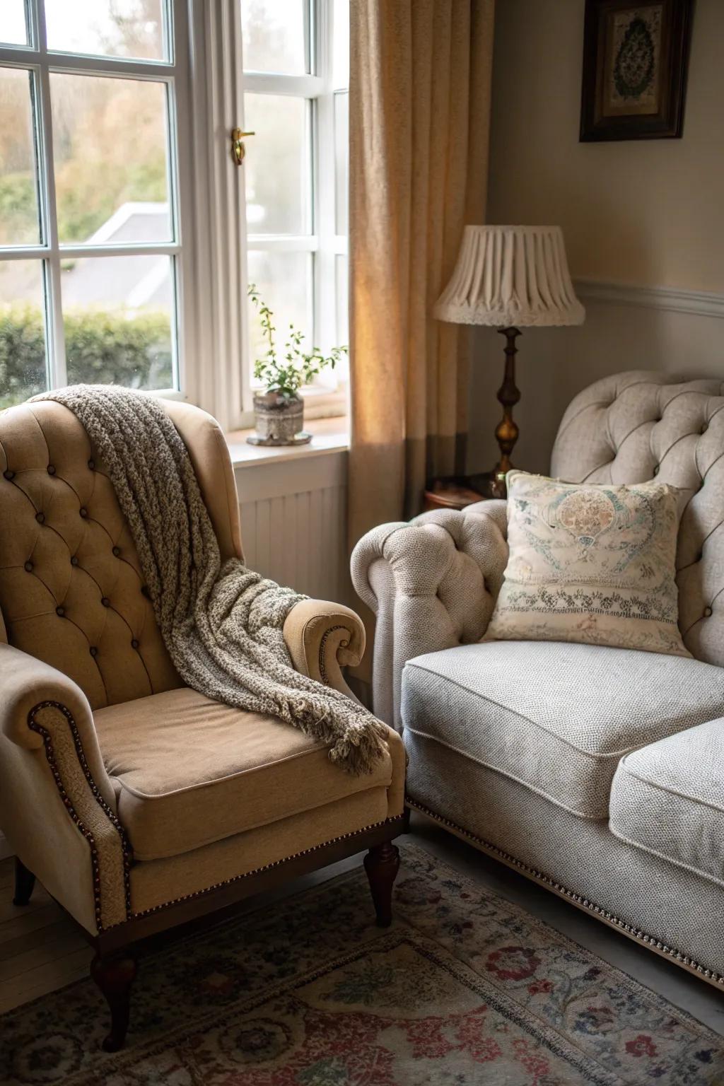 Tufted furniture pieces deliver timeless sophistication to your decor.