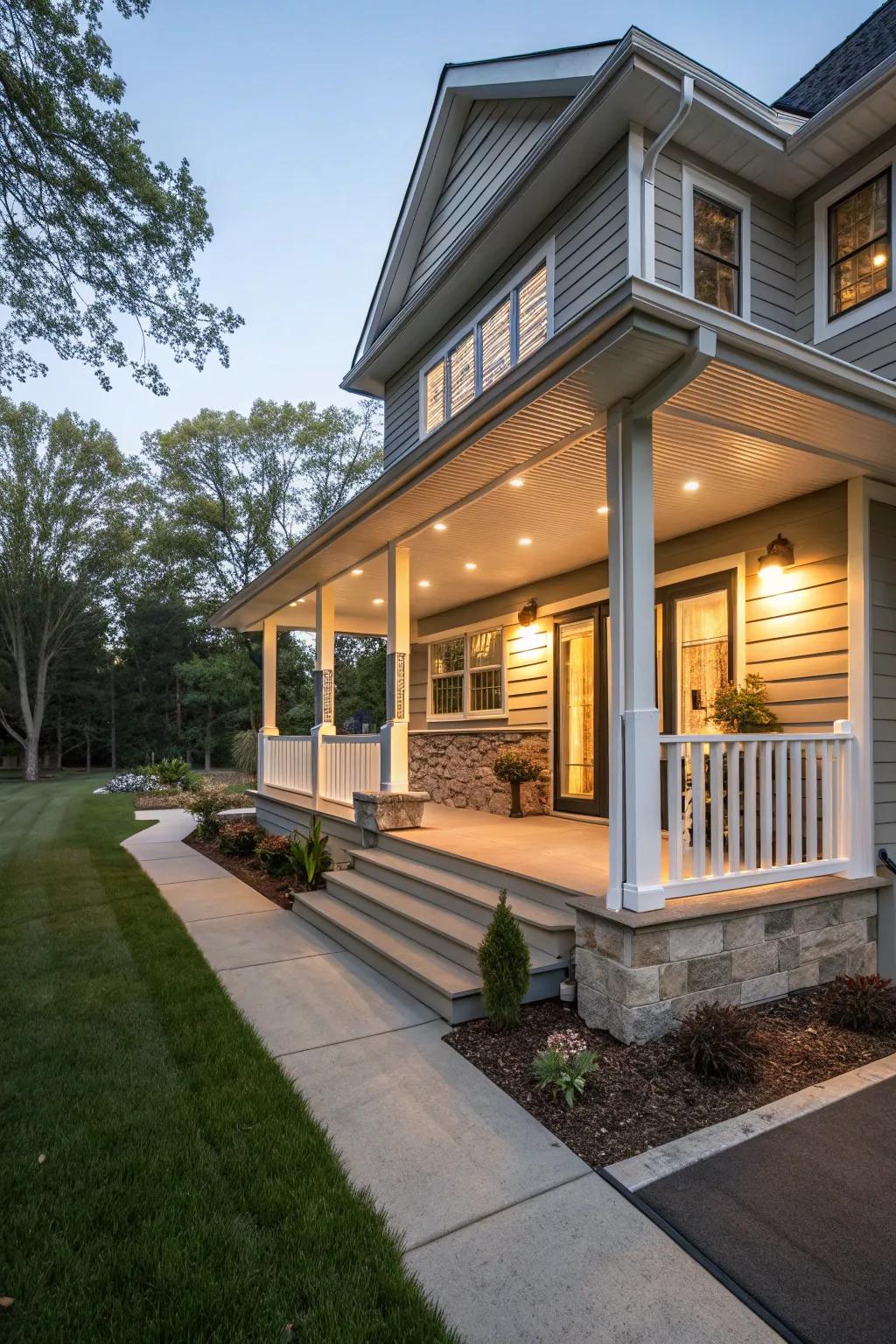 An entryway shelter incorporates practicality and style.