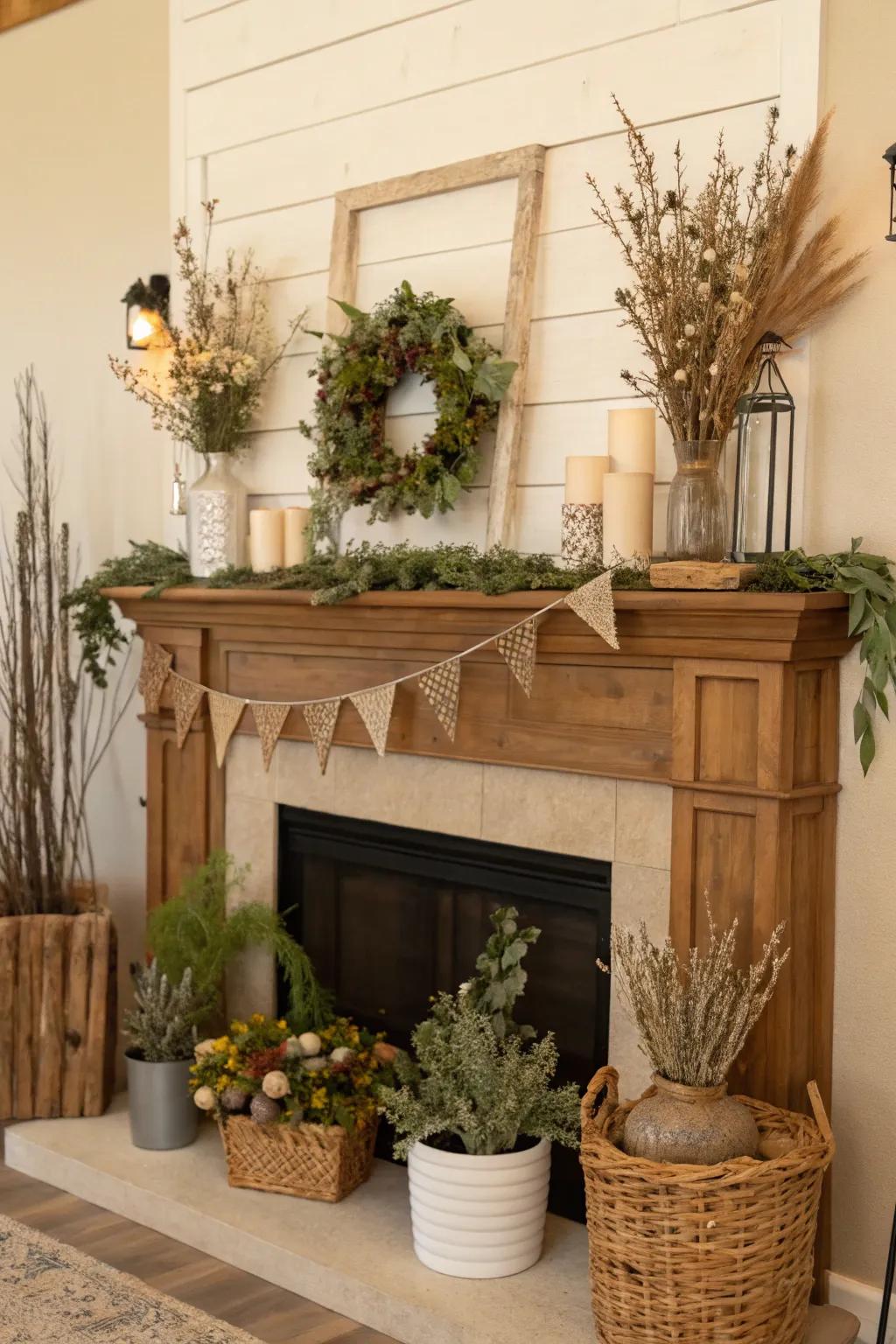 Scenic components introduce a peaceful and genuine sensation to your springtime mantel.
