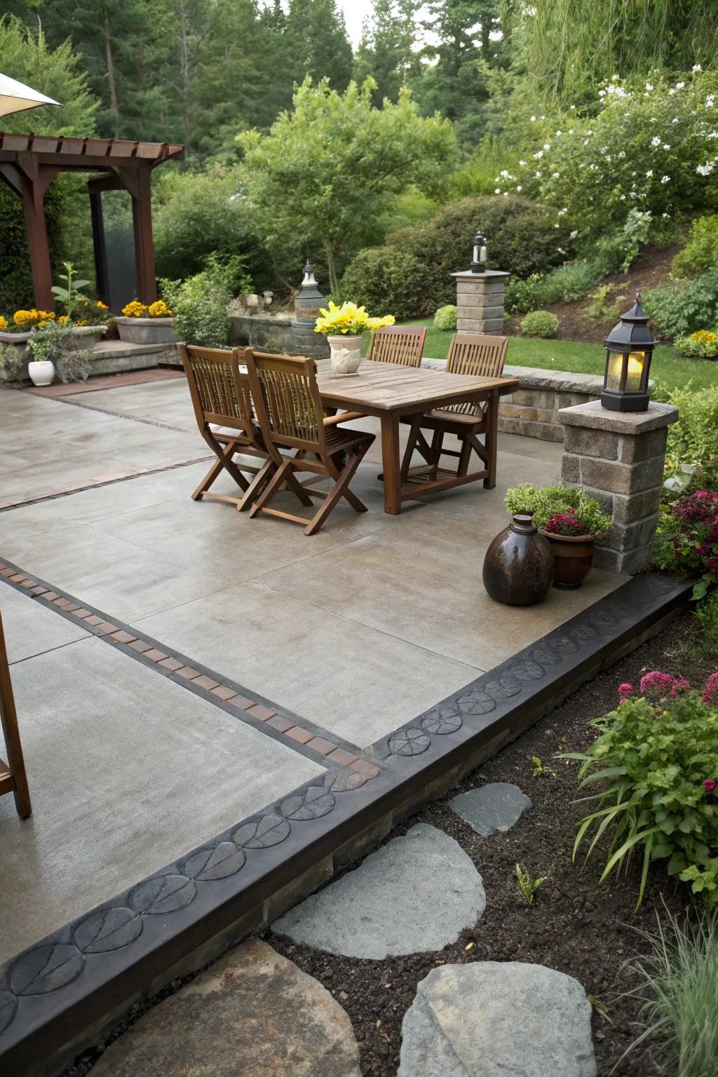 A concrete patio with a distinct dark border for a sophisticated look.