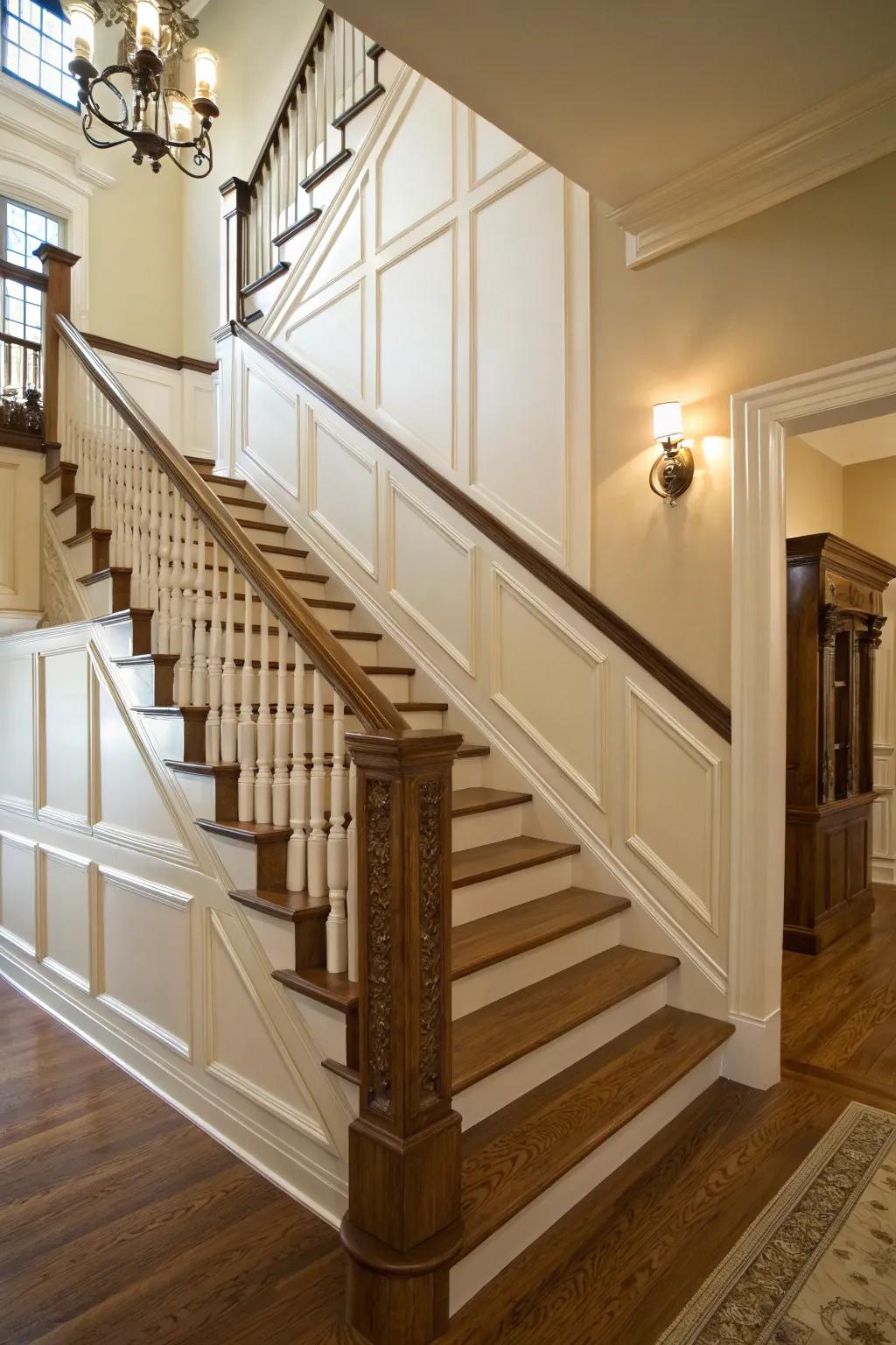 Half-height wainscoting offers elegance and protection.