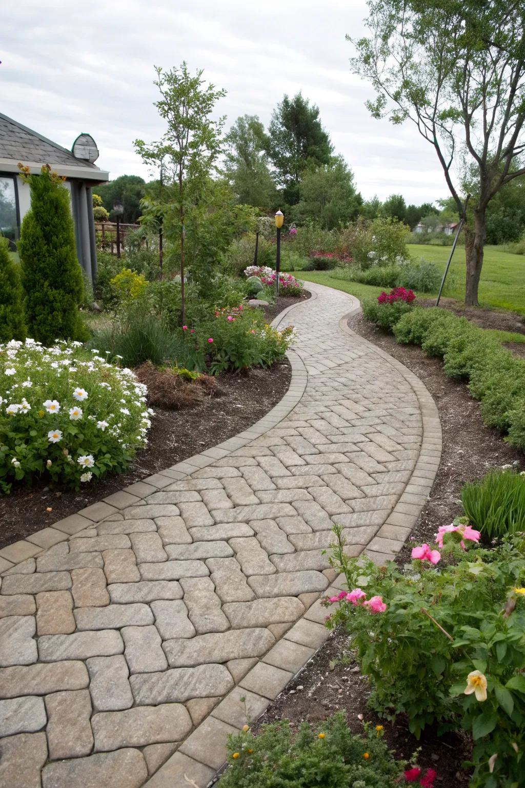 Add a hint of the past with a cobblestone-patterned walkway.