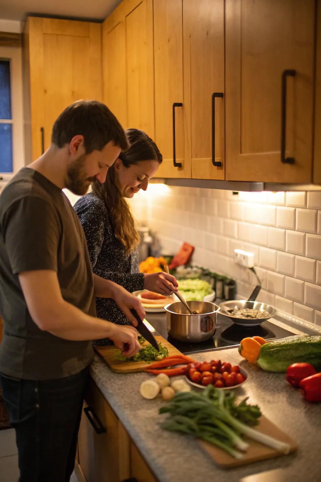 Preparing a gourmet meal together can be a fun and bonding experience.