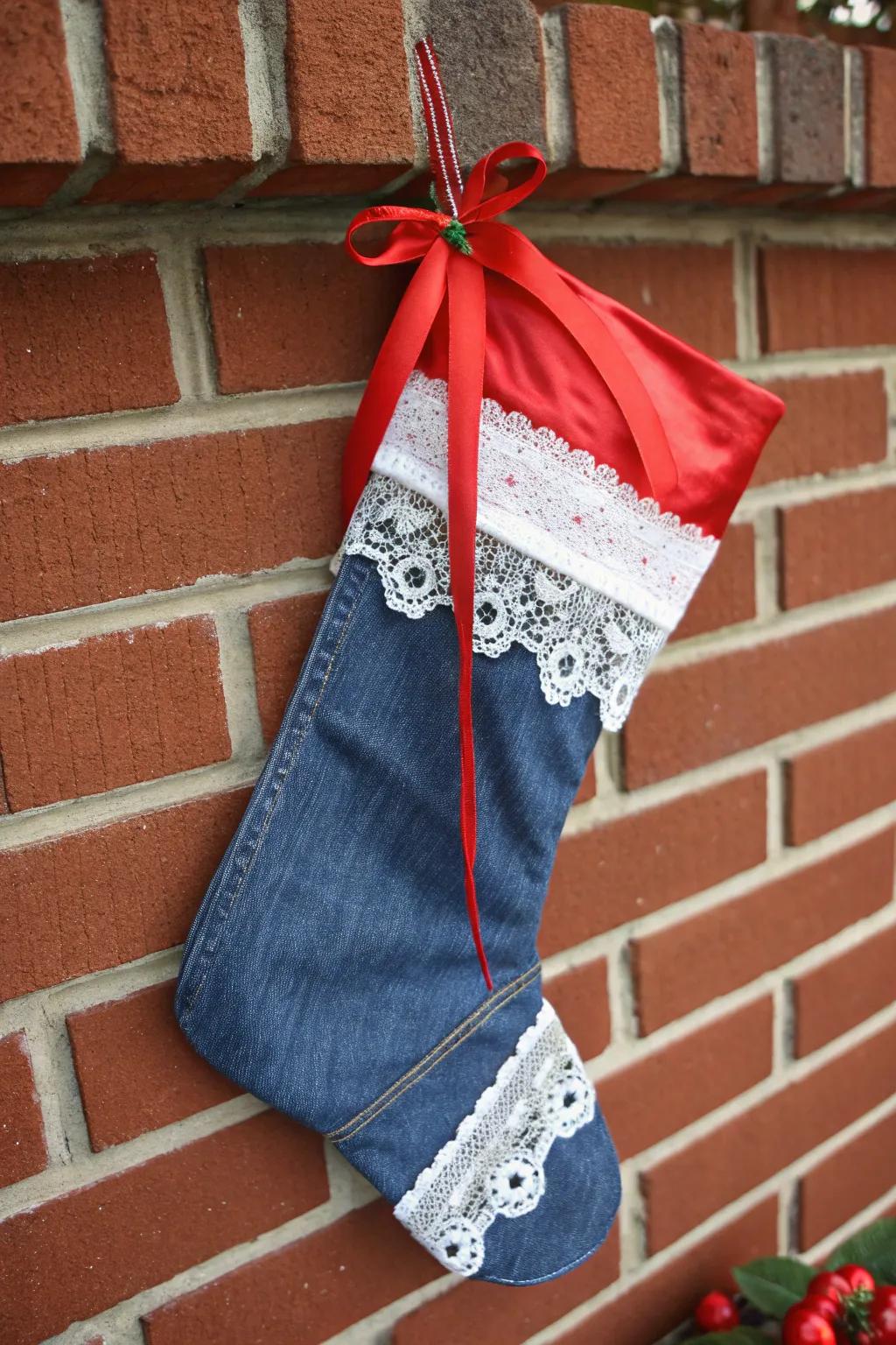 Denim stockings offer a fashionable, modern look.