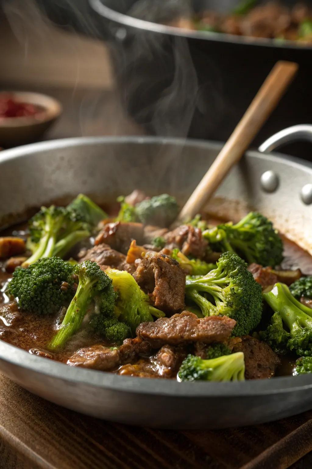 Beef and broccoli skillet, a nutritious delight.