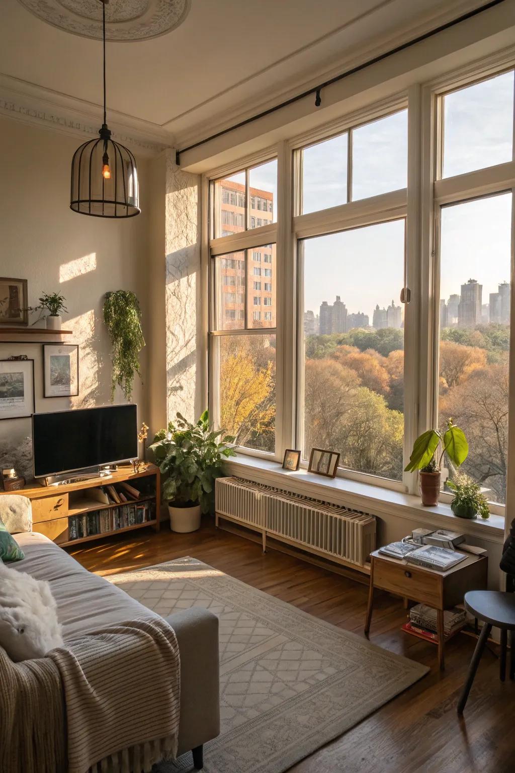 Natural light makes a studio apartment feel more open.