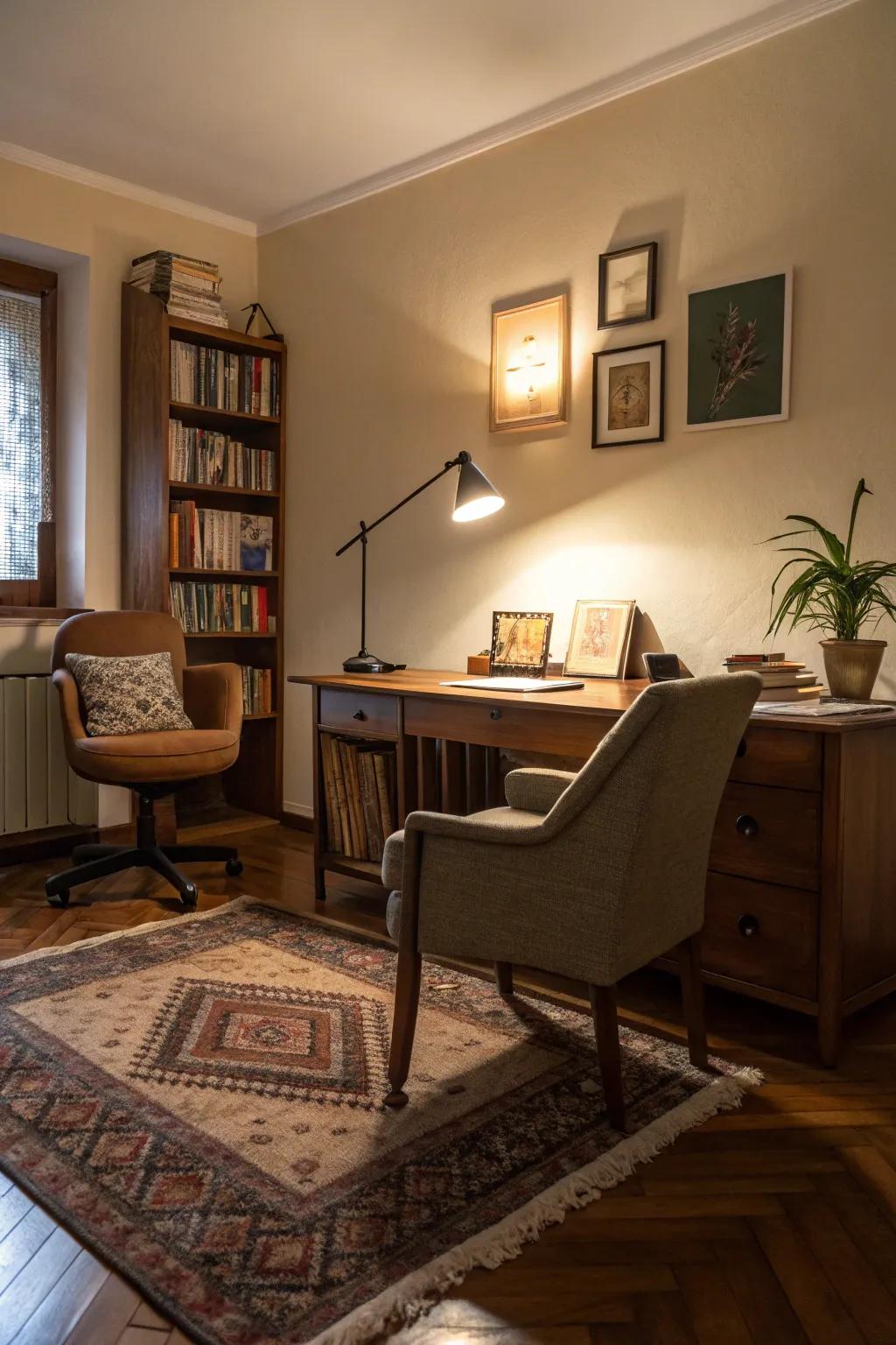 Floor coverings can specify spaces, adding texture and warmth.