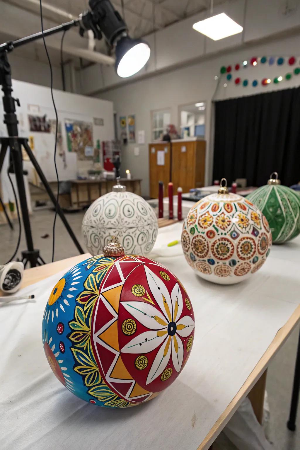 Painted ornaments offer a vibrant and custom touch.