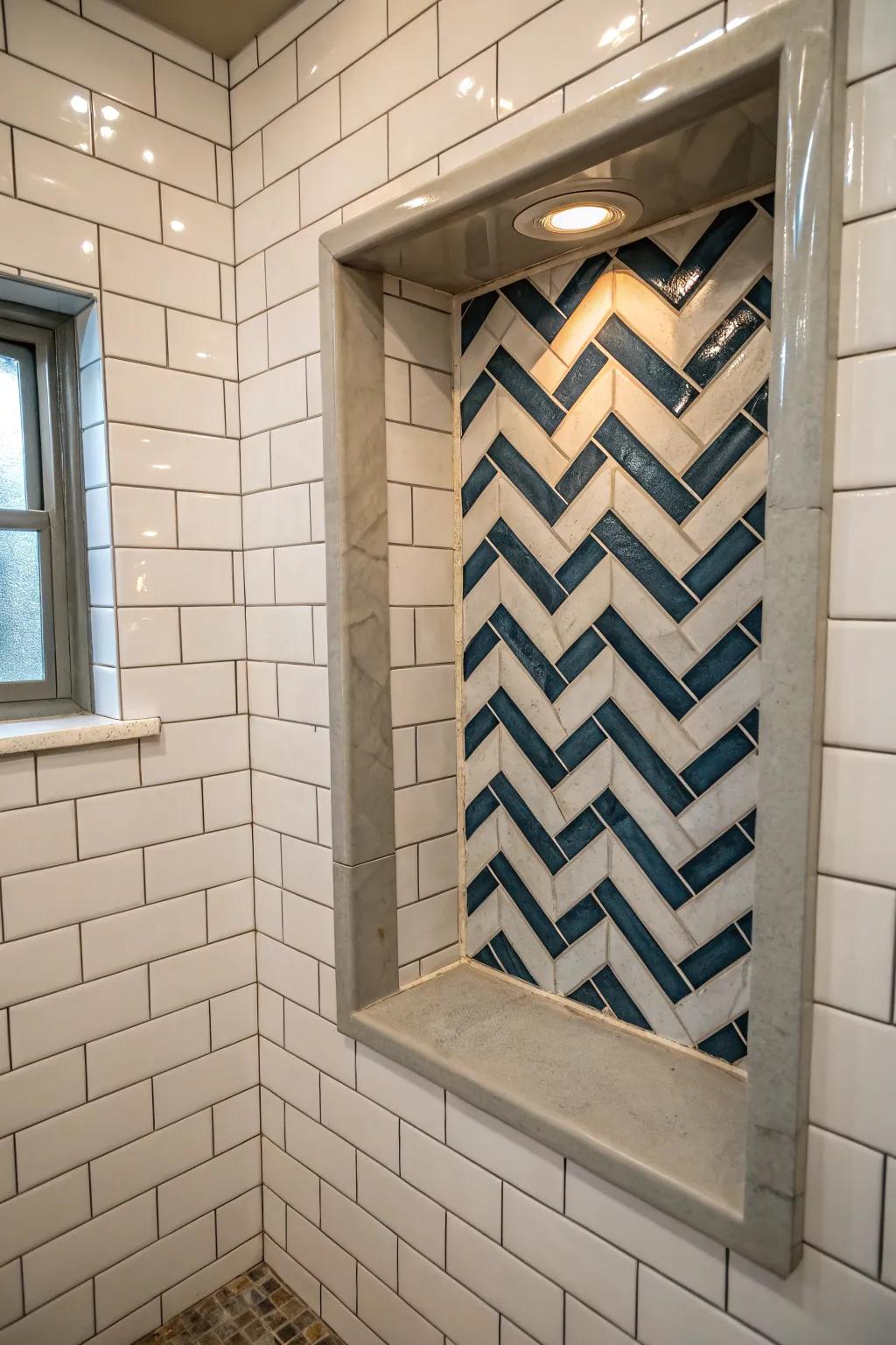 An elegant zigzag pattern elevating a shower niche.