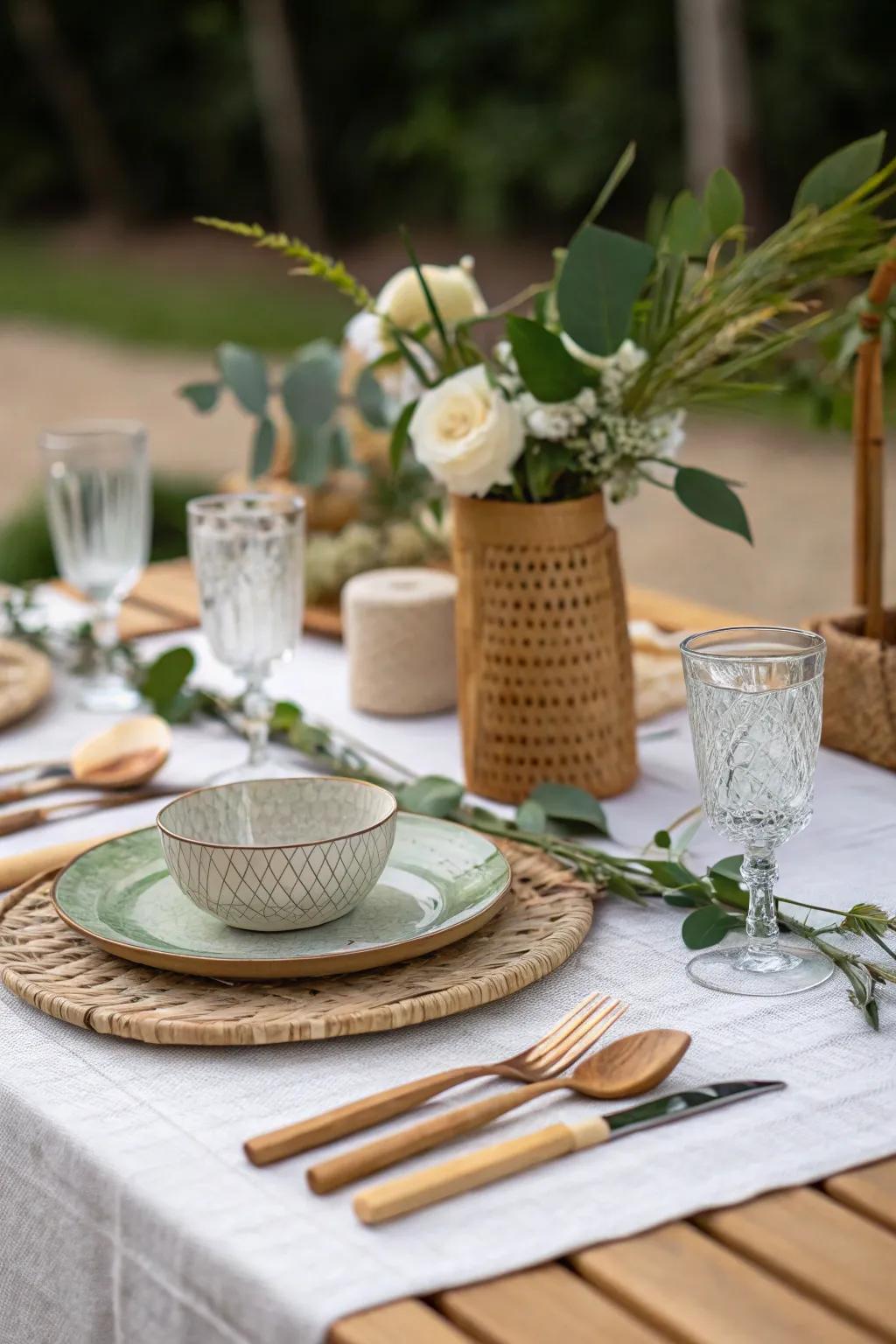An eco-friendly table arrangement for responsible entertaining.