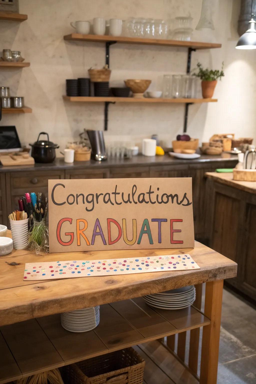 Handcrafted signage introduces a personalized and celebratory element to the party decor.