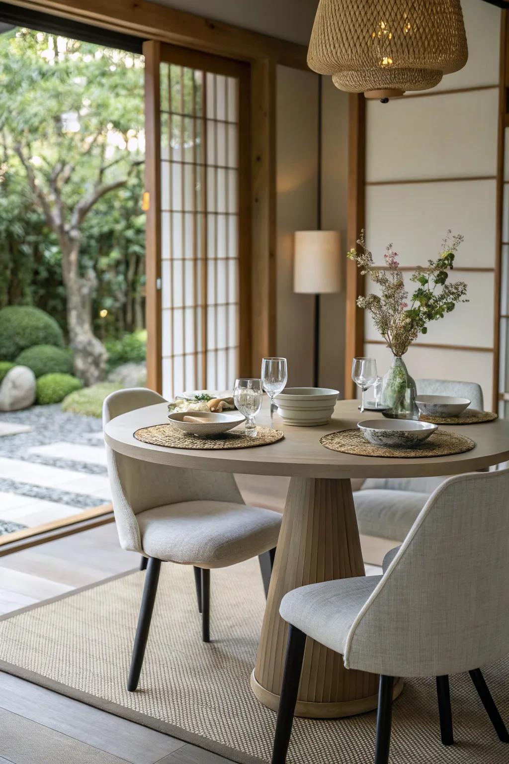 Achieve tranquility with a minimalist table arrangement.