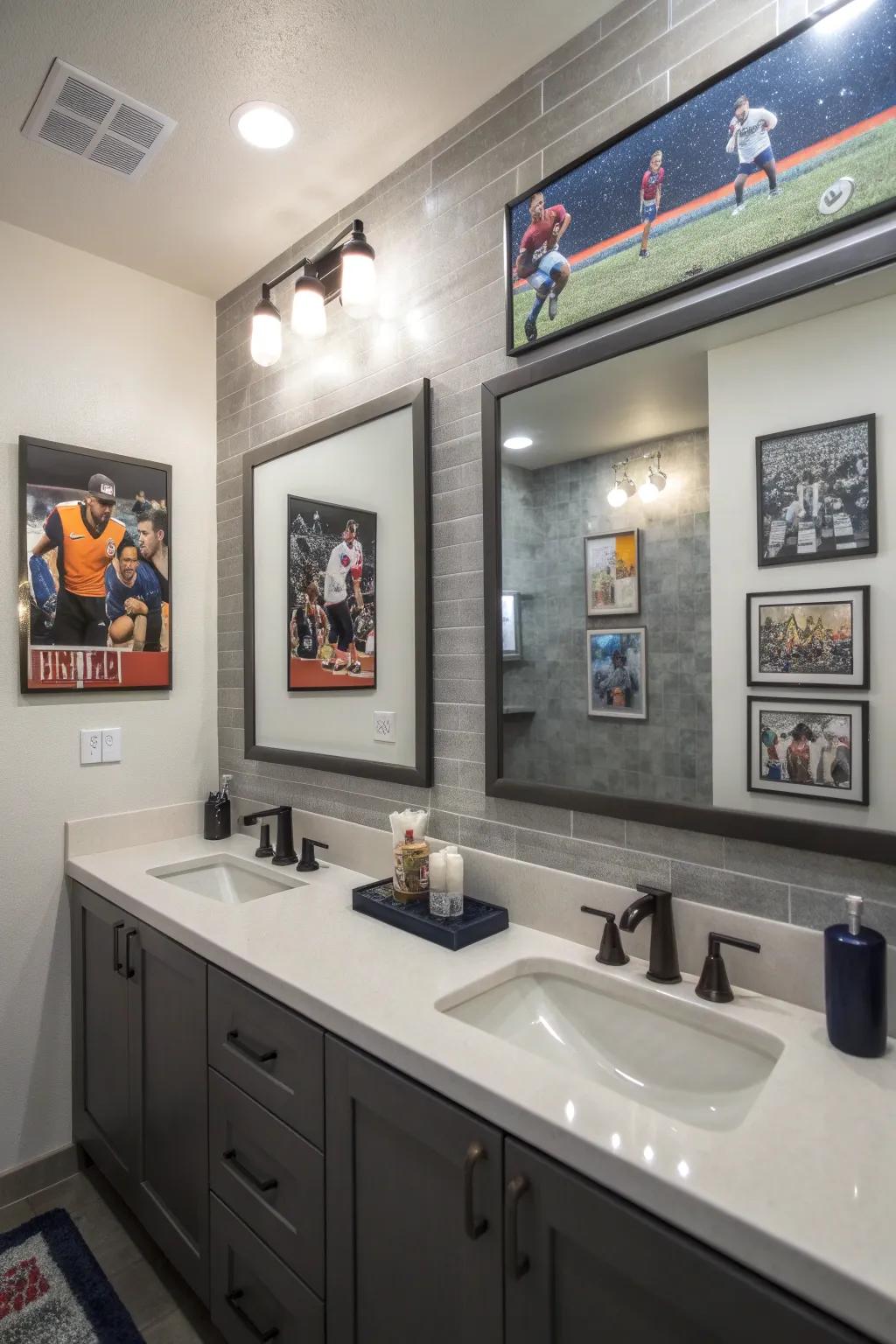 A simple theme can add a personal touch to a teen boy's bathroom.