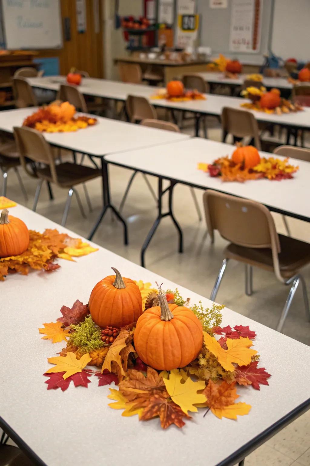 Gourd decorations contribute a hint of autumnal charm to the classroom.