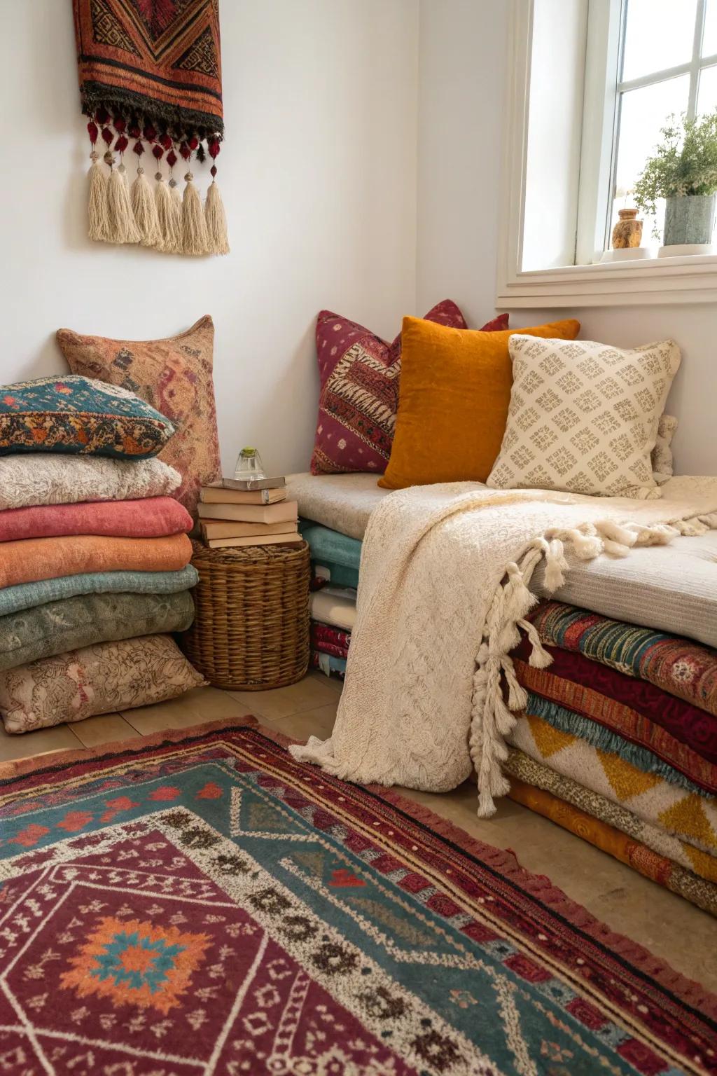 Textiles foster a cozy atmosphere in any small area.