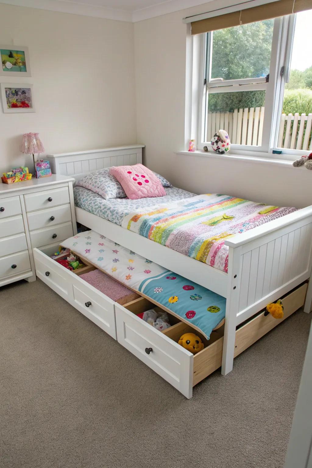 A multi-functional bed optimizing space efficiency.