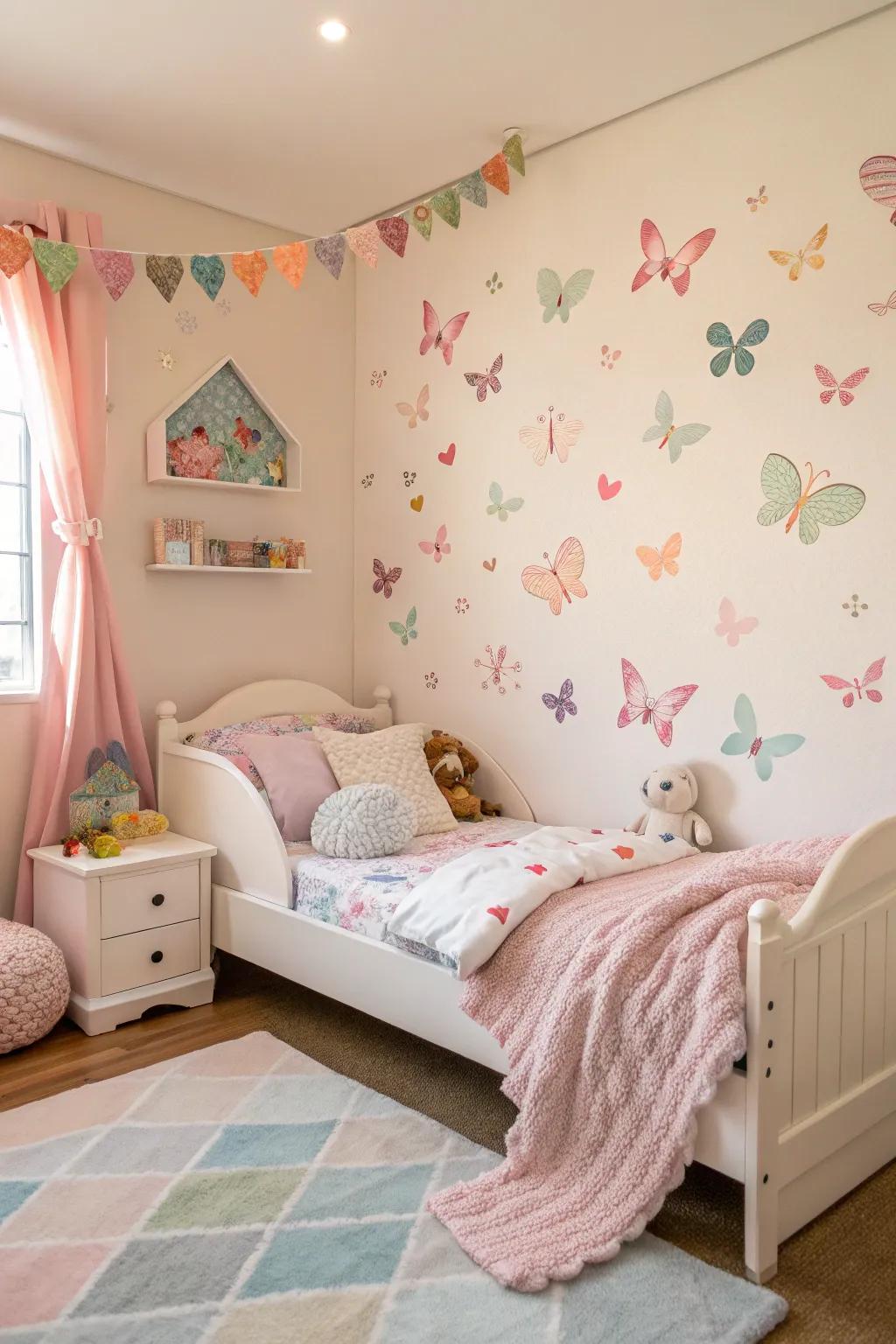 Butterfly wall decor brings a natural and whimsical element.