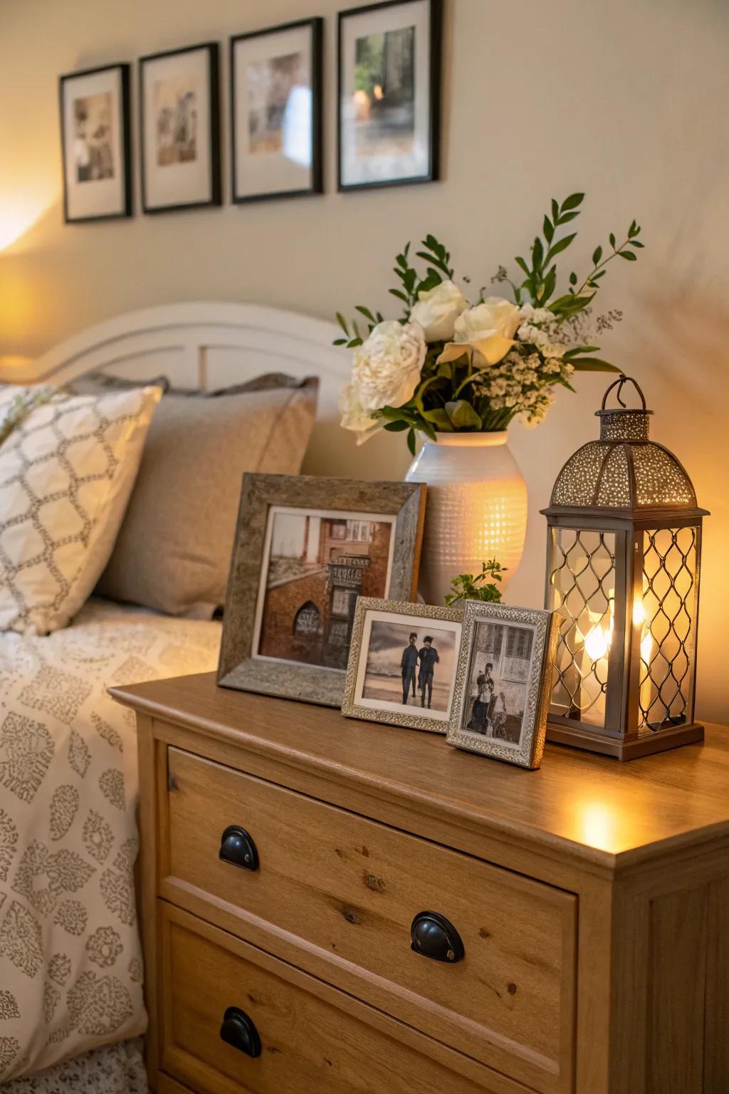 Pictures in frames bring a personal element to dresser styling.