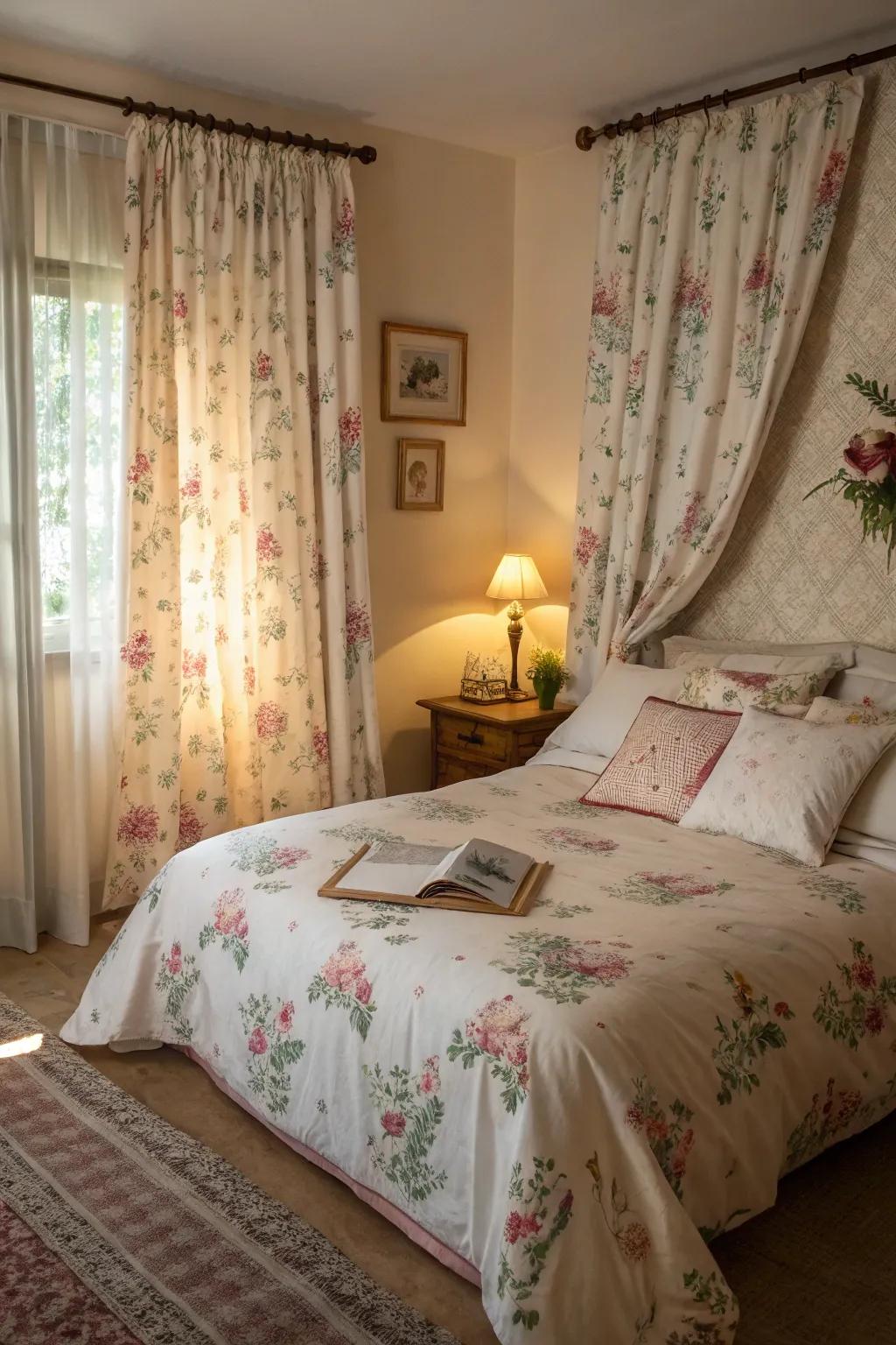 Patterned fabrics introduce warmth and individuality to your bedroom.