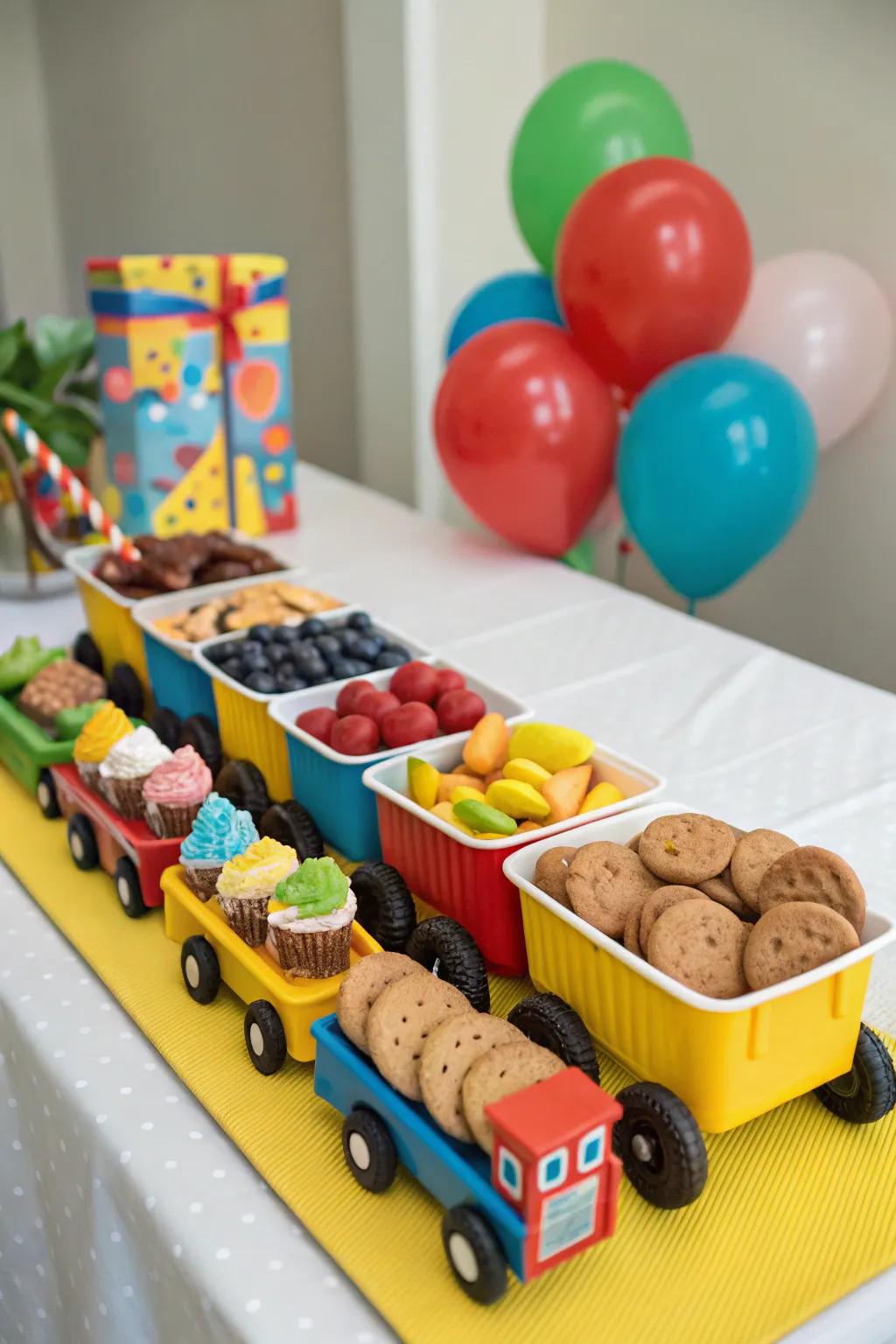 A snack transport packed with delectable goodies for guests.