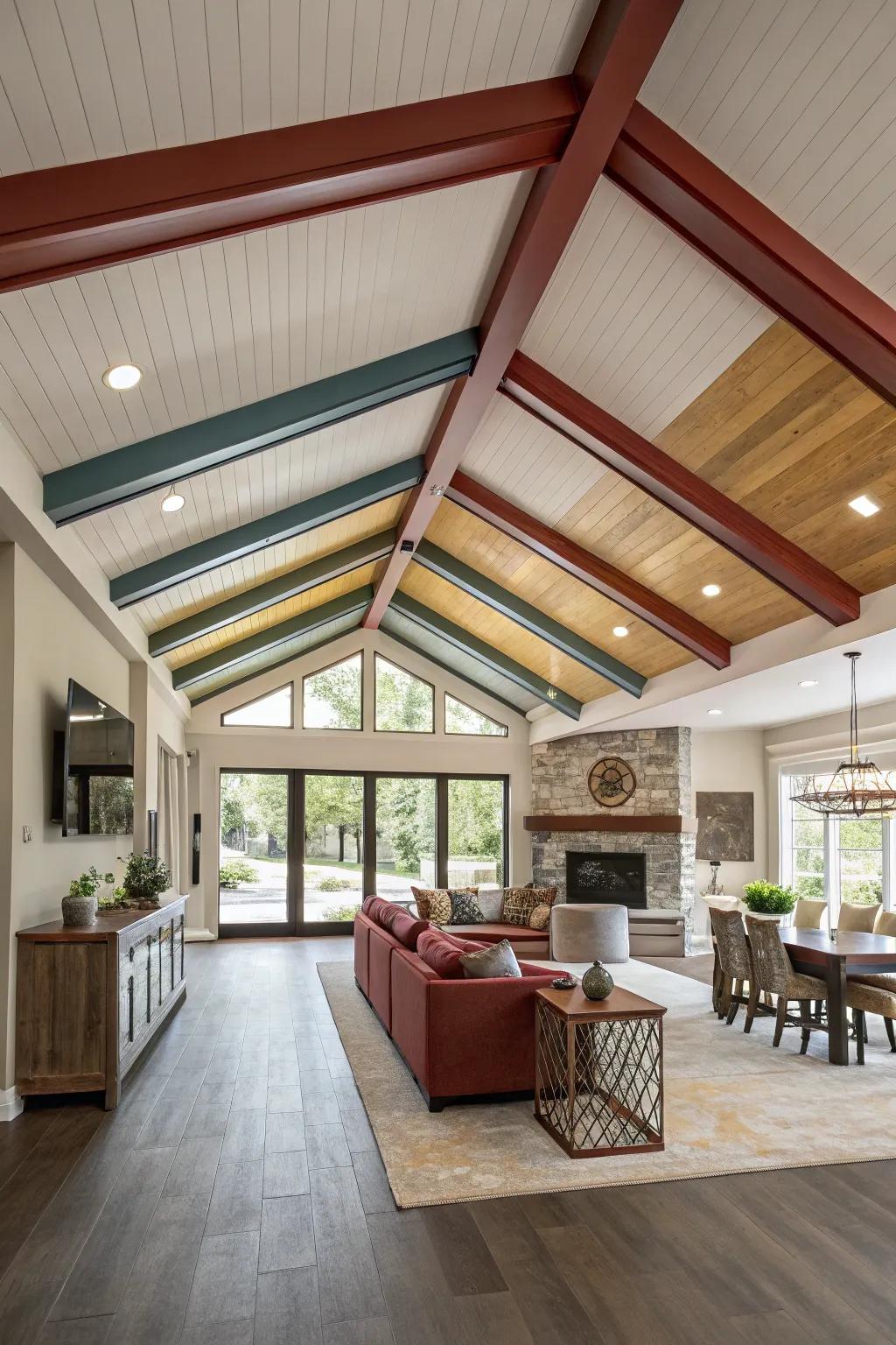 Contrasting ceiling beams add architectural appeal.