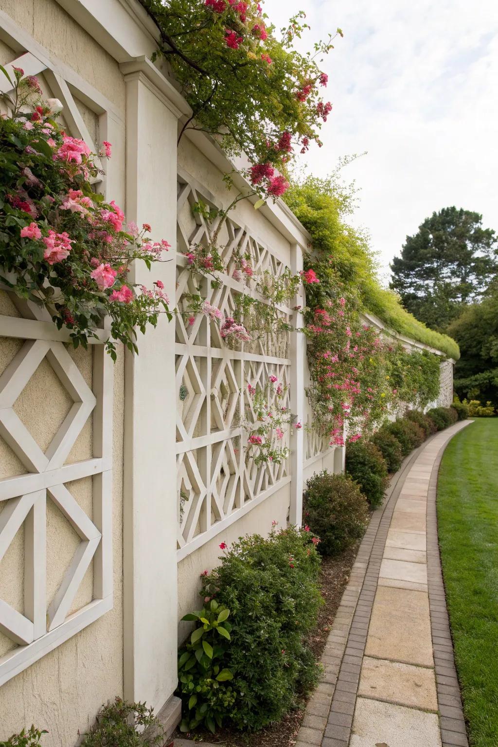 Modernize your garden with angled trellis artwork.