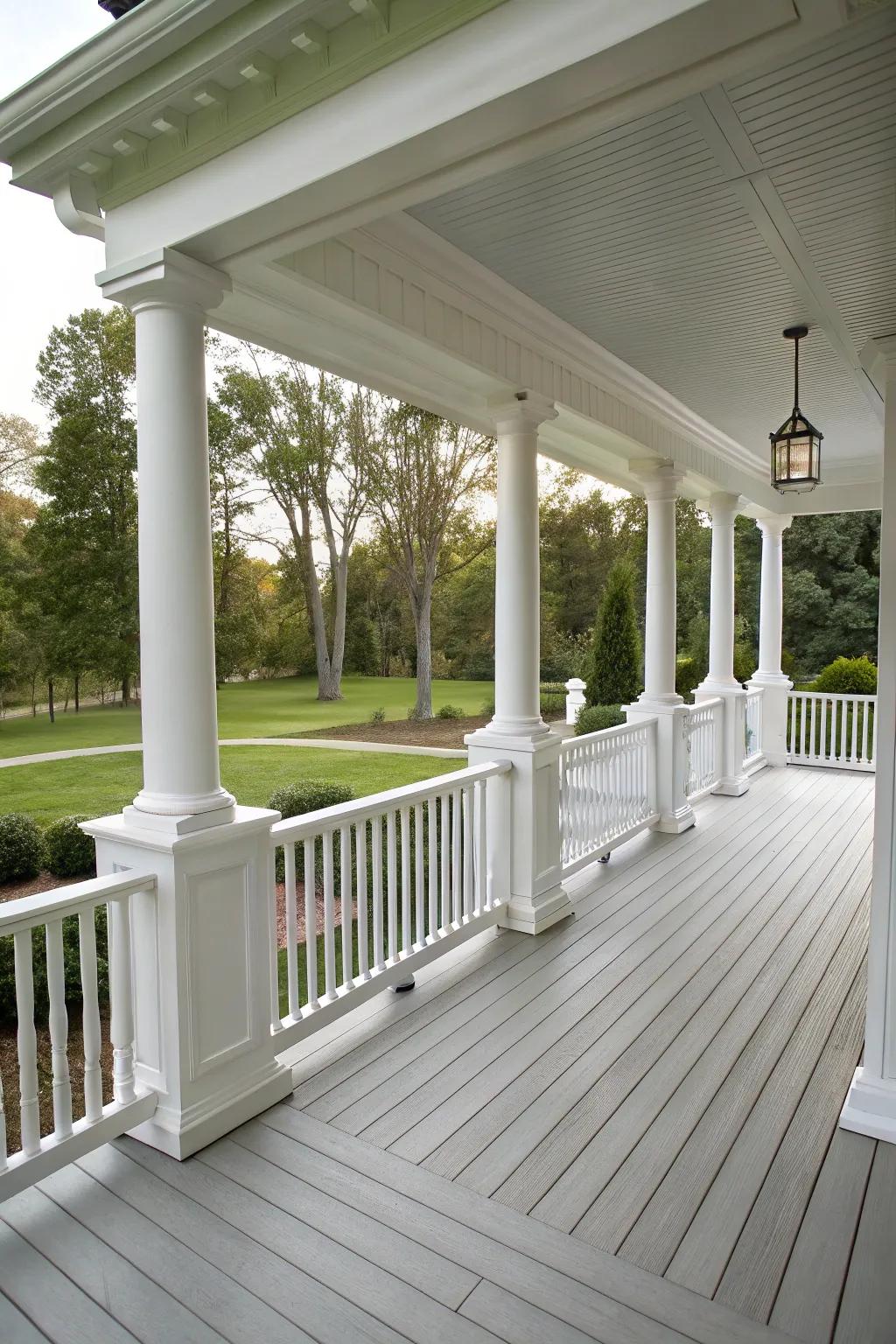 Achieve a traditional style with white railings on your porch.