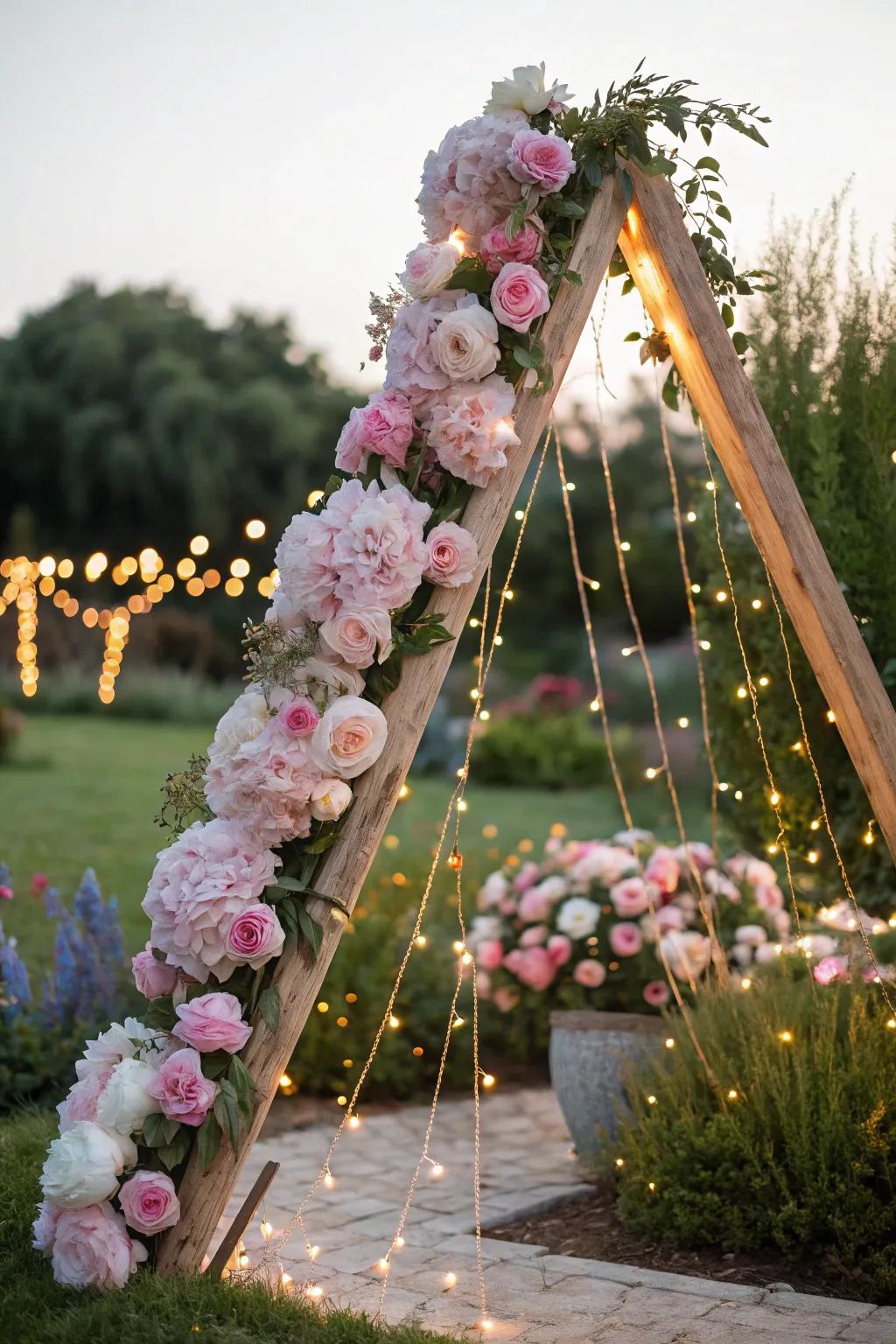 A romantic triangular archway ideal for garden nuptials or occasions.