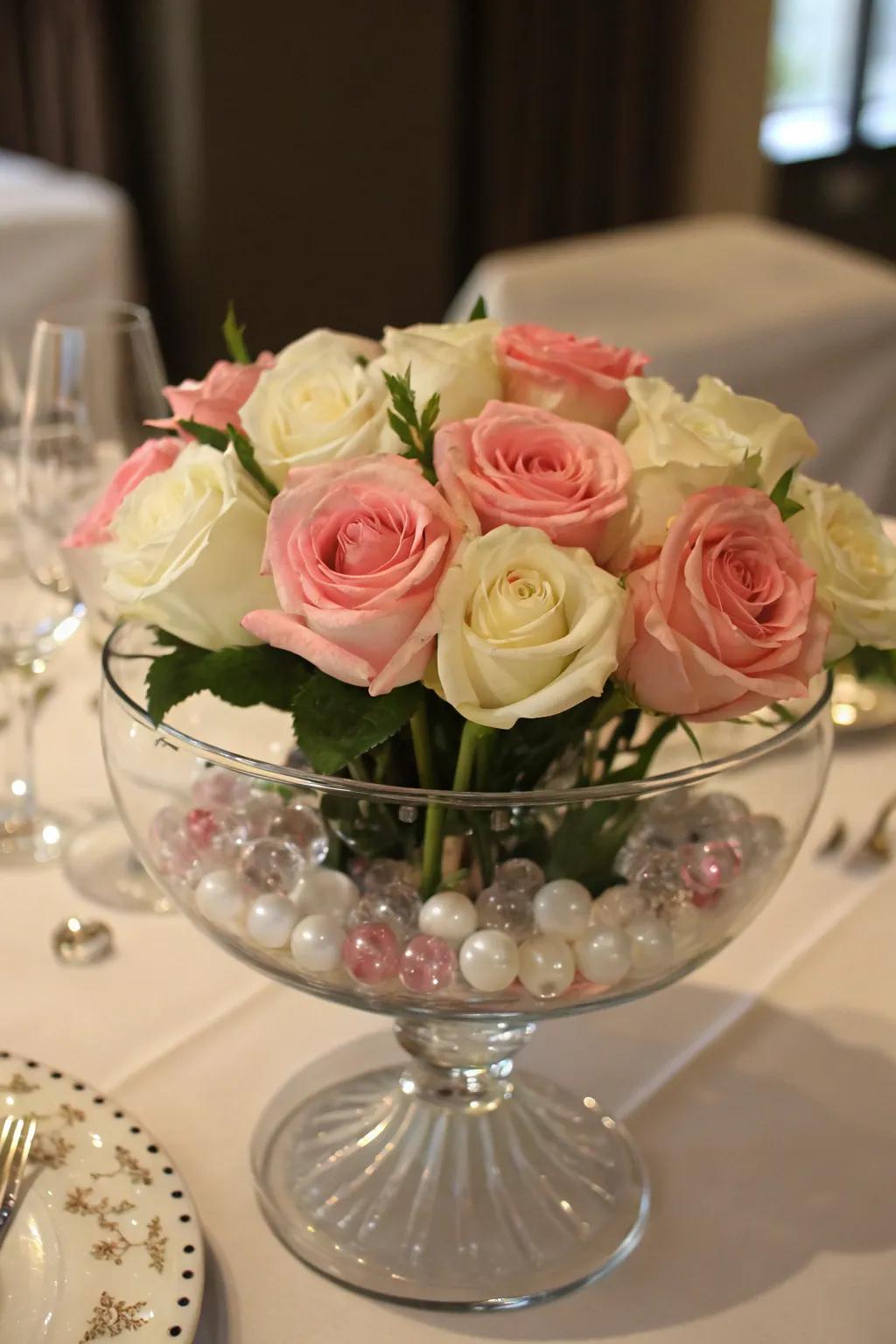 A trifle bowl acting as a breathtaking floral centerpiece.