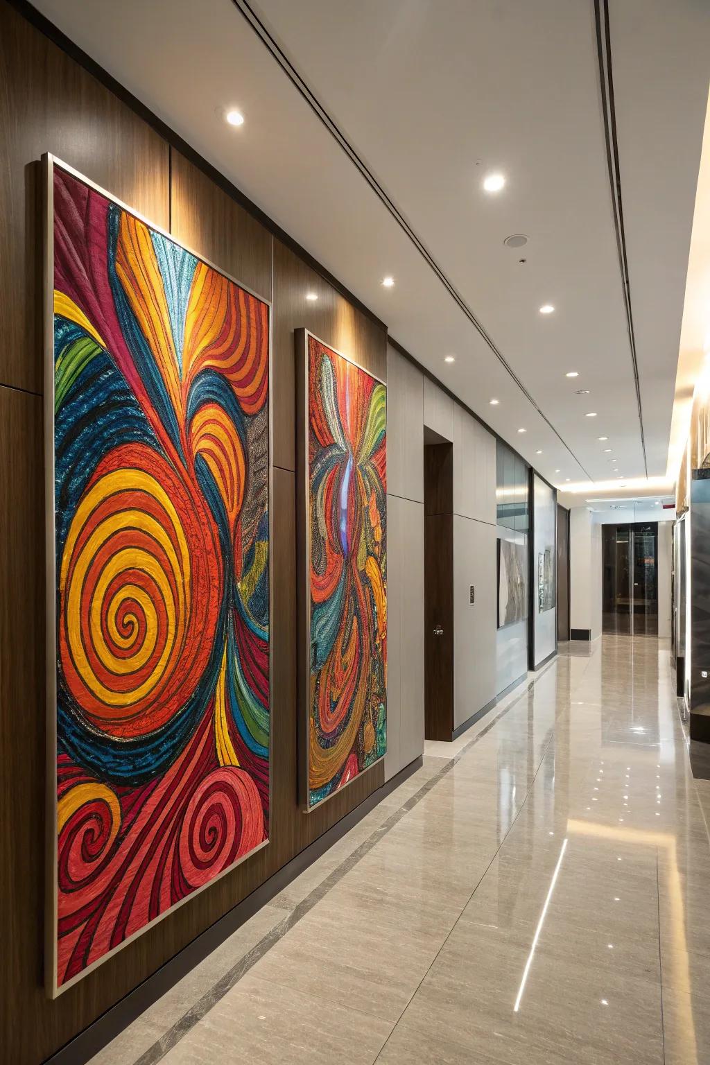 Vibrant abstract patterns creating a dynamic triptych.