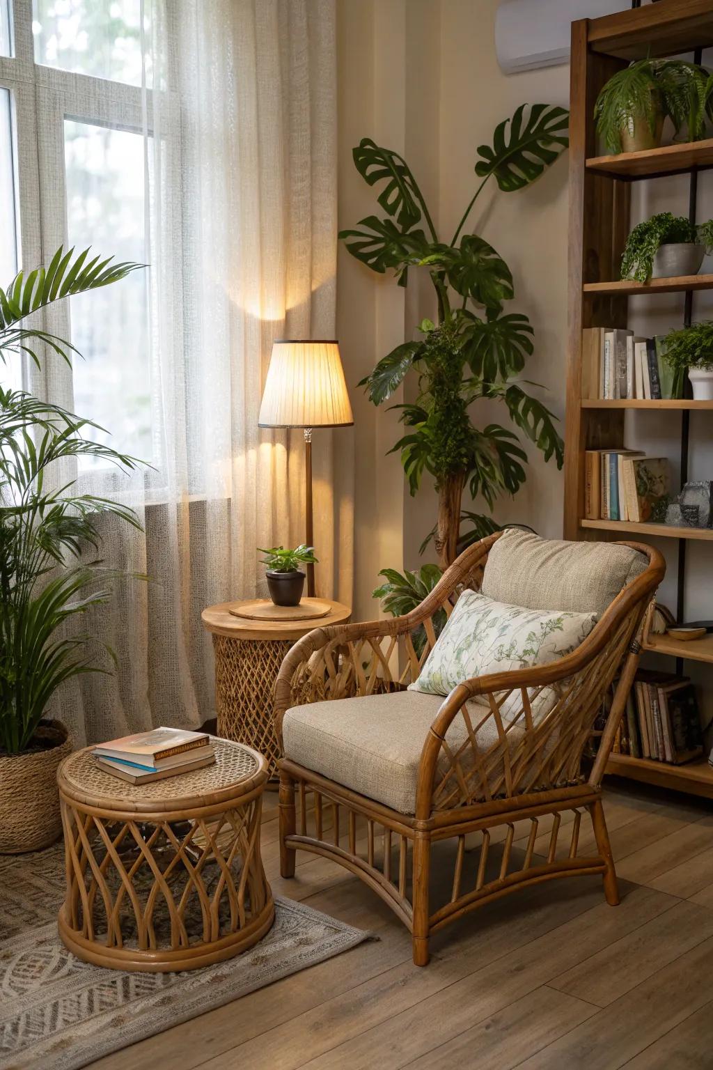 Natural elements bring warmth and an earthy ambiance to the area.