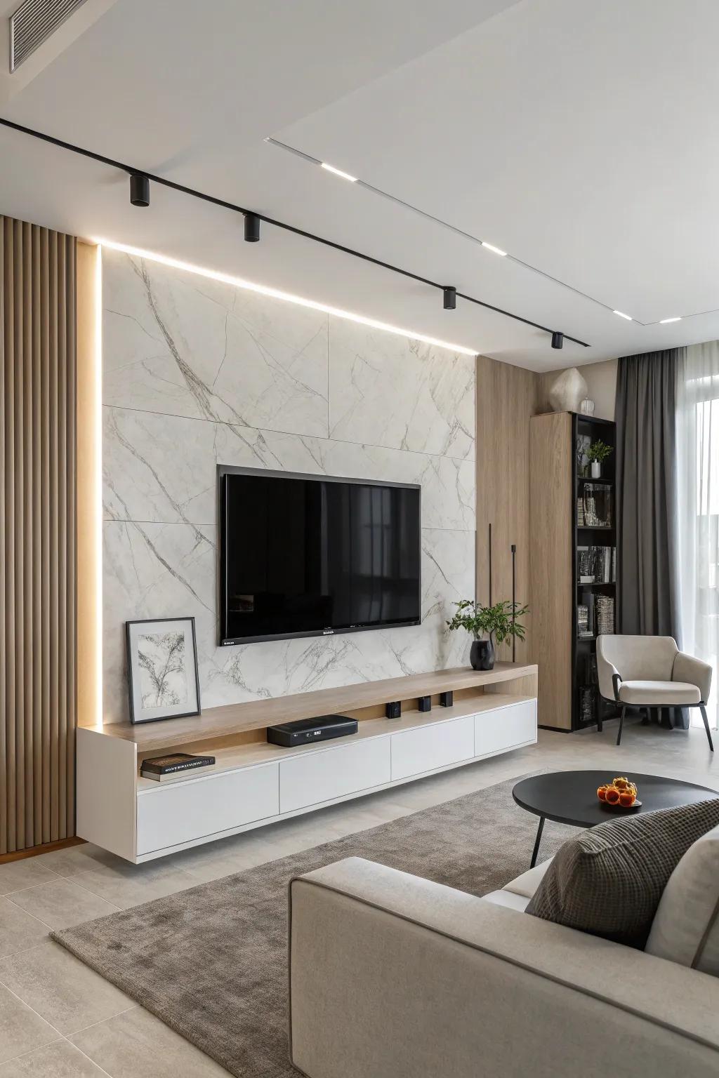 Uncluttered lines and simplicity define this understated TV wall design.
