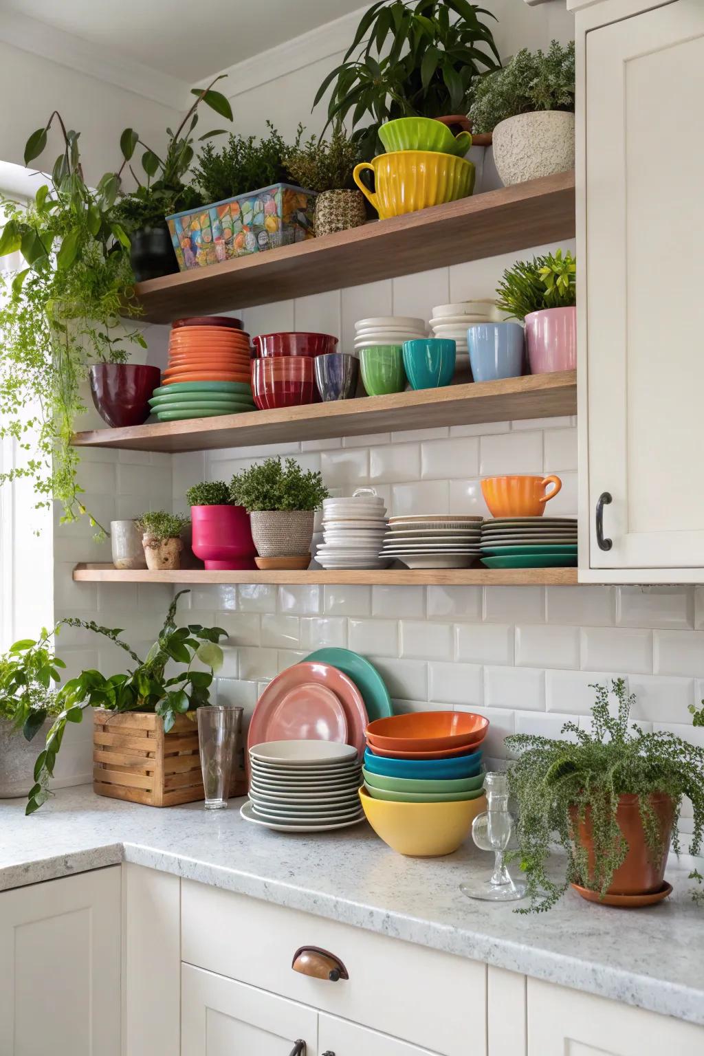 Open shelving adds both function and style to your kitchen.