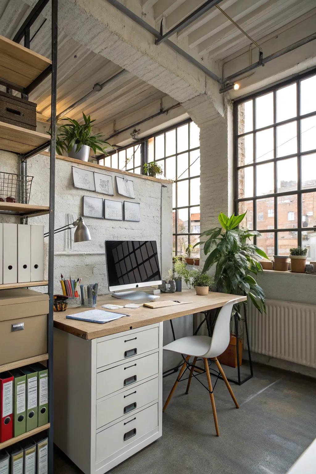 A practical workspace is the heart of your loft office.