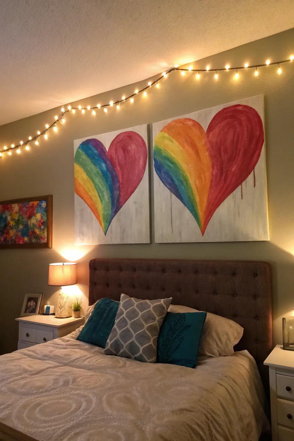 A split canvas heart represents unity and love.